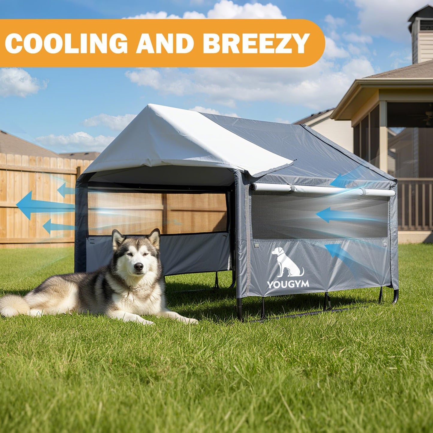 XLarge Outdoor Dog House 4'x4'x3.2' for Large Dogs, Animal Shelter with Doors and Mesh Window, Outside Sun Rain Canopy Pet House for Dogs, Cats, Small Animals and Livestock