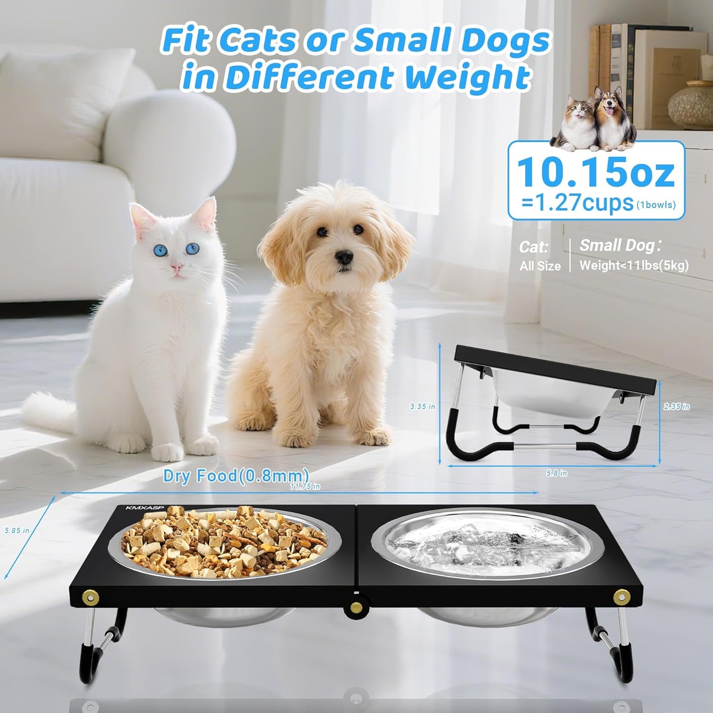 Upgraded Elevated Cat Bowls,10°Tilted Foldable Stand Anti Vomiting Raised Cat Dishes for Food and Water,2 Stainless Steel Bowls for Cats and Puppy (1 Pack)