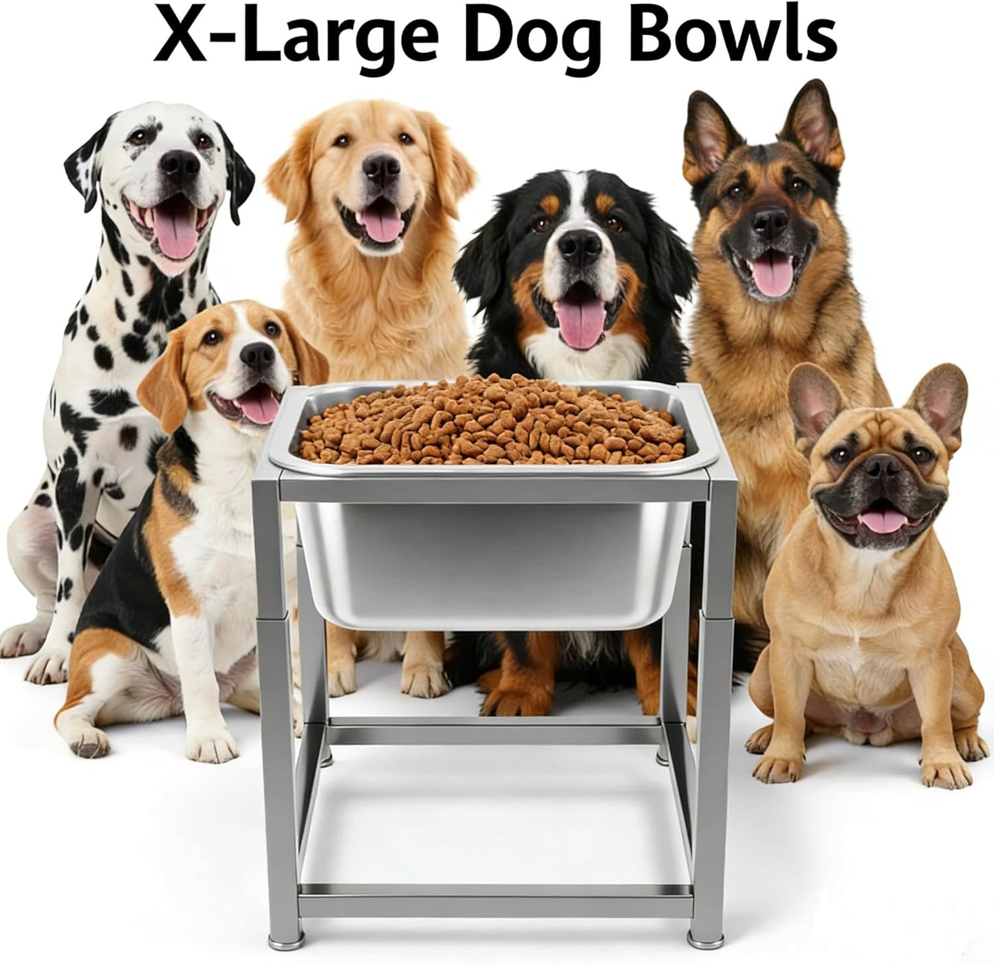 Elevated Dog Bowl Large Breed, 3 Gallons Stainless Steel Dog Bowls with Height Adjustable Raised Metal Stand 11.81'' - 15.75'' for Medium, Large Dogs and Gaint