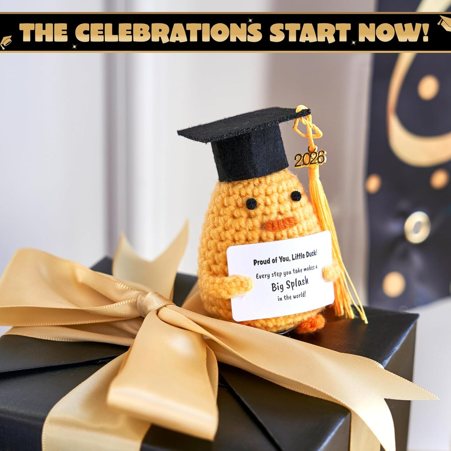 JOYIN 2026 Graduation Inspirational Support Plush Duck, Handmade Crochet Graduation Gifts for Her Him, High School College Classmates, Toddler Graduation Gifts