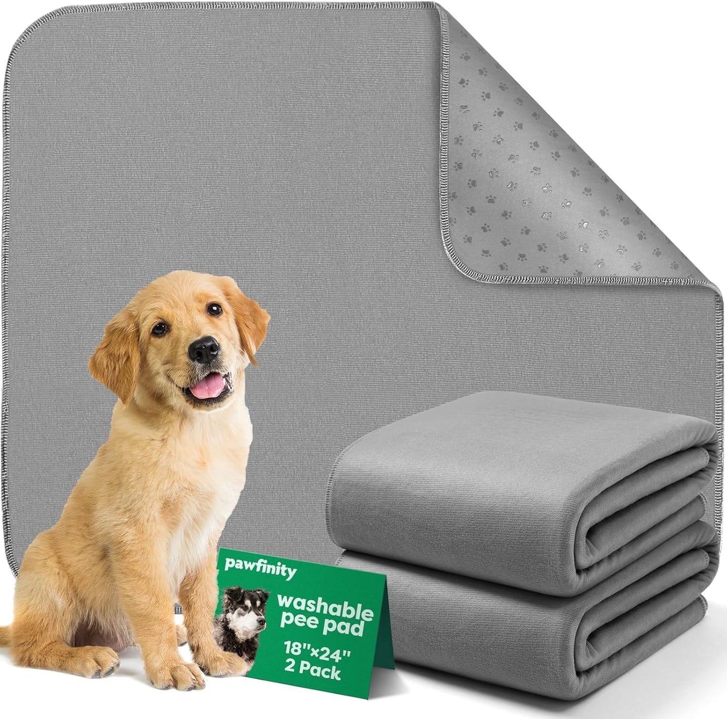 Washable Pee Pads for Dogs, Reusable Puppy Potty Training Pad, Ultra-Soft, Absorbs 2X Faster & High-Capacity, Leakproof, Non-Slip, Waterproof Pet Mat for Crate & Floor, 18x24 inch, 2 Pack