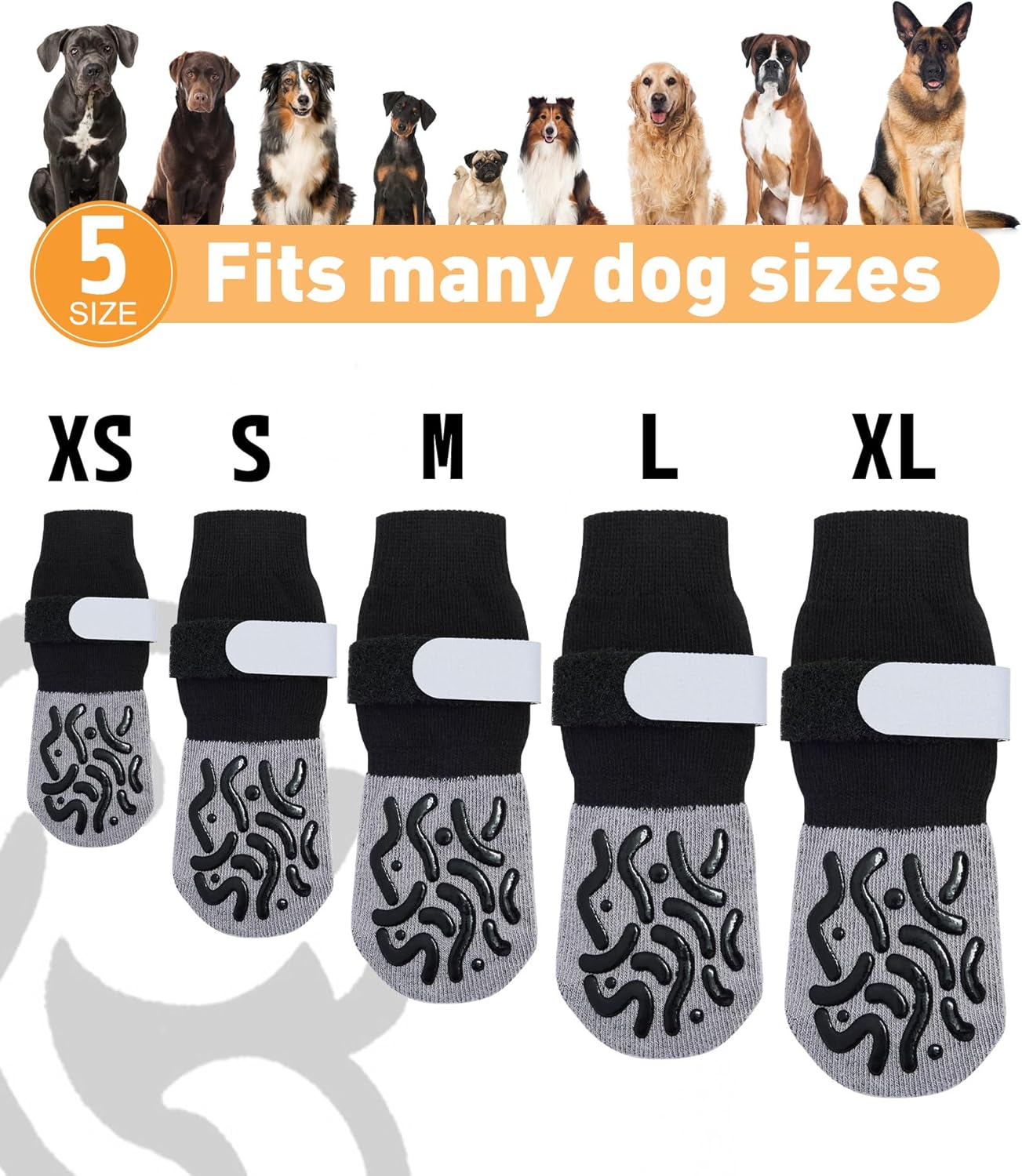 Non Slip Dog Socks with Grips, Dog Sock to Prevent Licking Paw for Senior Dogs, Dog Shoes for Hardwood Floors and Enhancing Traction, Paw Protector - Fits Small, Medium, Large Dogs - L