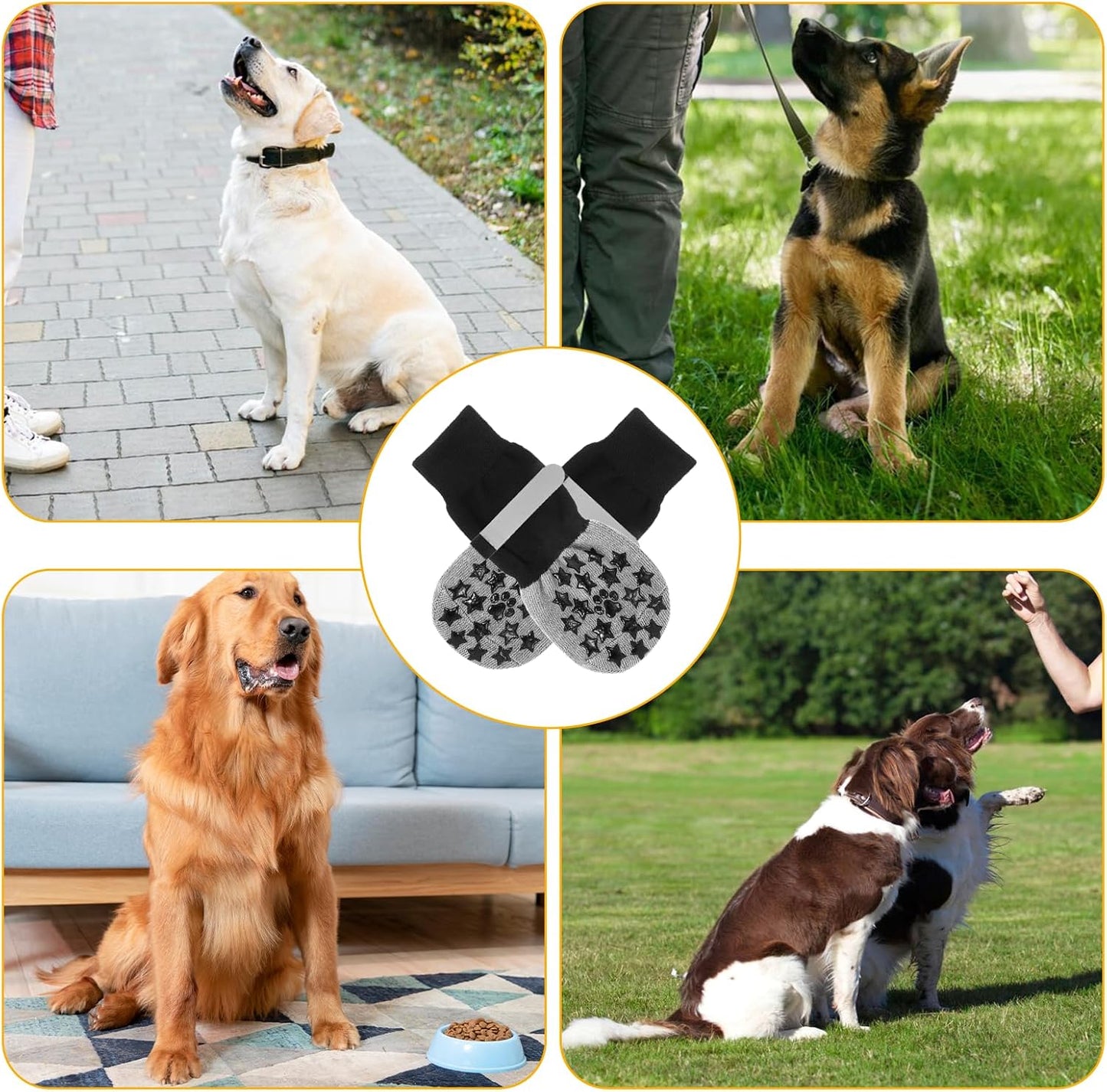 Dog Socks Anti Slip, Non-Slip Dog Socks to Prevent Licking Paws with Elastic Straps for Hot/Cold Pavement, Boots & Paws Protectors for Small Medium Large Senior (4 Pcs, S)