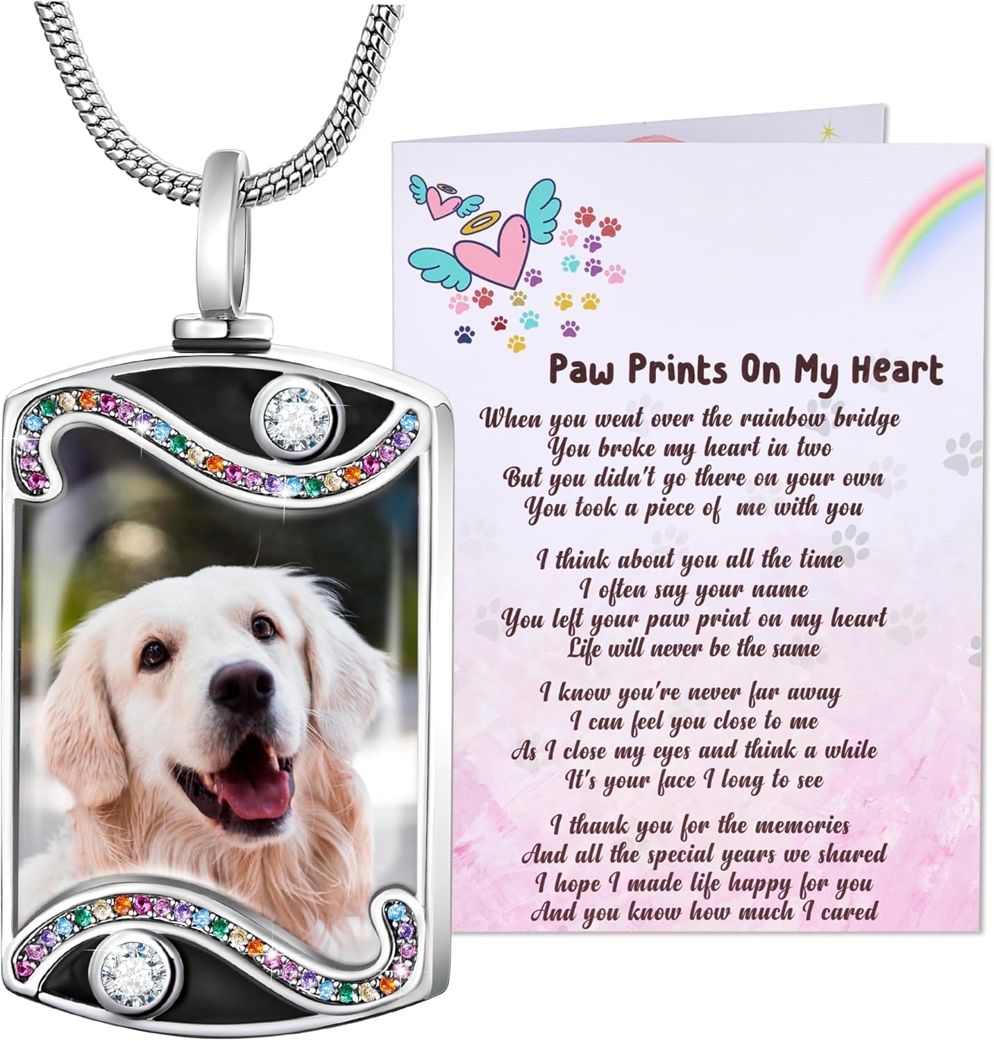 Fanery Sue Personalized Dog Cat Ashs Necklace Custom Photo&Text Pet Dog Memorial Urn Necklace Gift