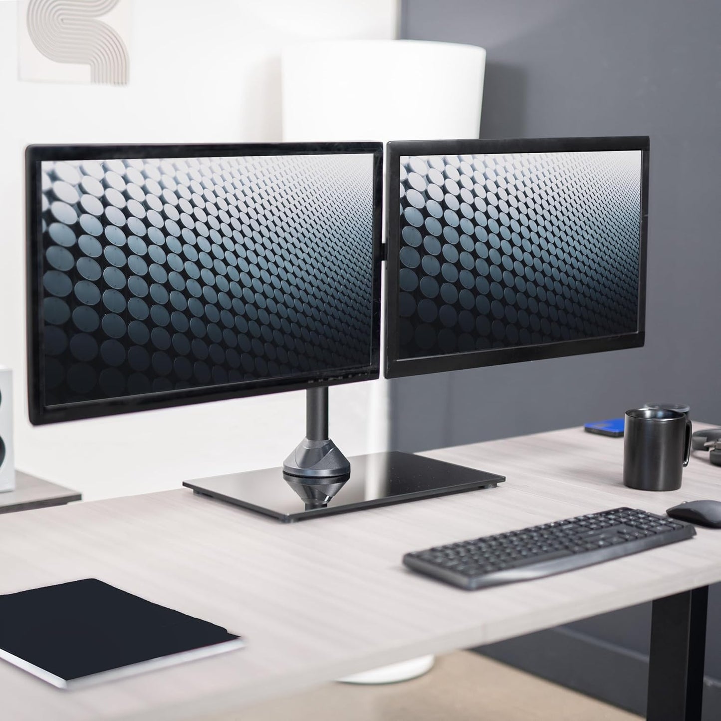 VIVO Freestanding Dual Monitor Stand with Sleek Glass Base and Adjustable Arms, Mounts 2 Screens up to 32 inch and 22 lbs Each, Black, STAND-V002FG