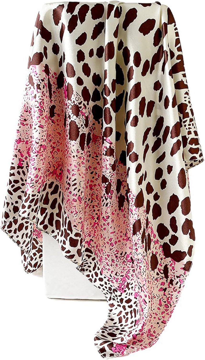 Women's Silky Satin Large Head Scarf Leopard/Paisley Neck Scarves Square Hair Wrapping Sleeping Bandana 35in