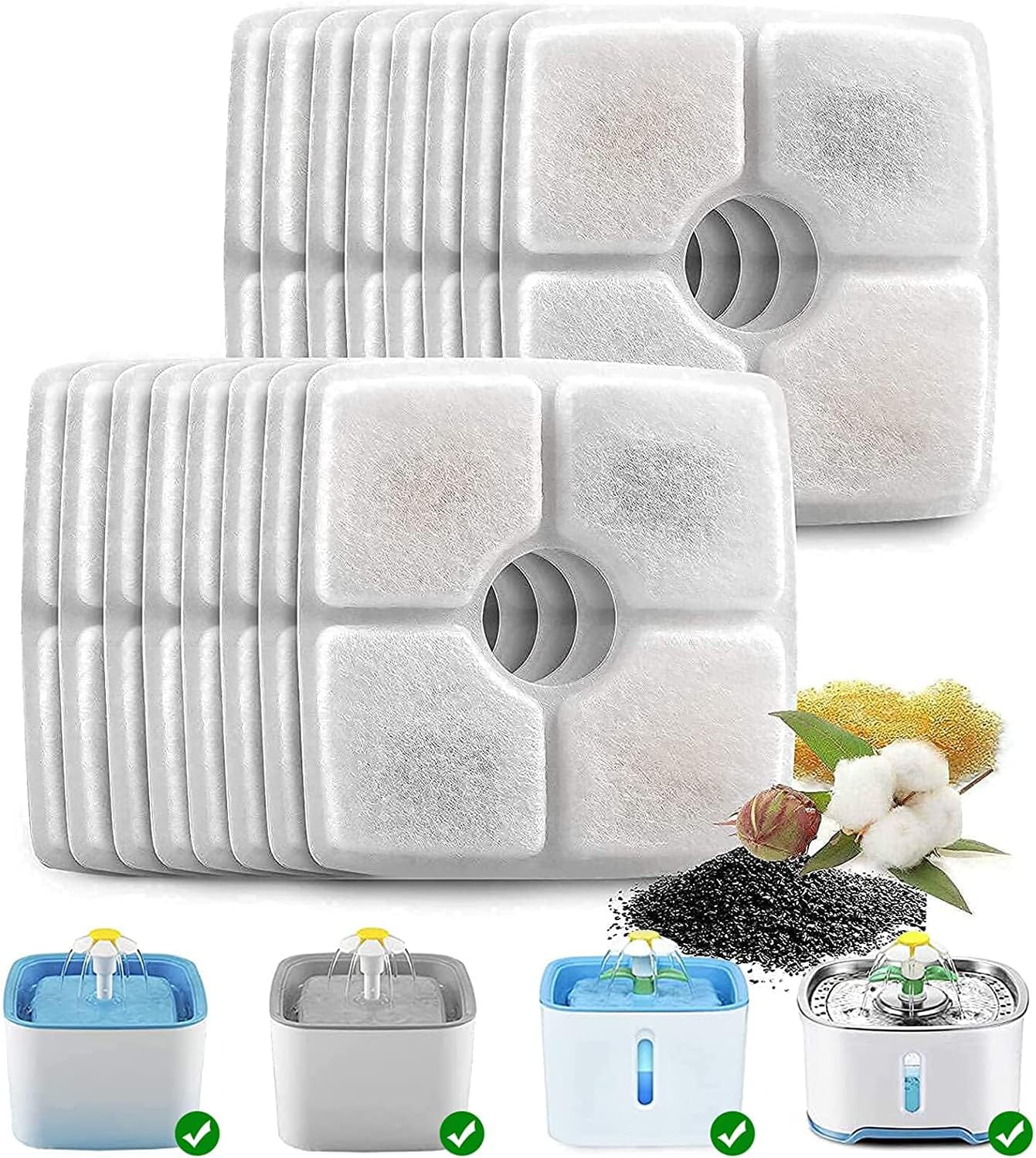 16 Pack Cat Water Filters, Replacement Filters for 84oz/2.5L Square Pet Fountains, Automatic Water Dispenser