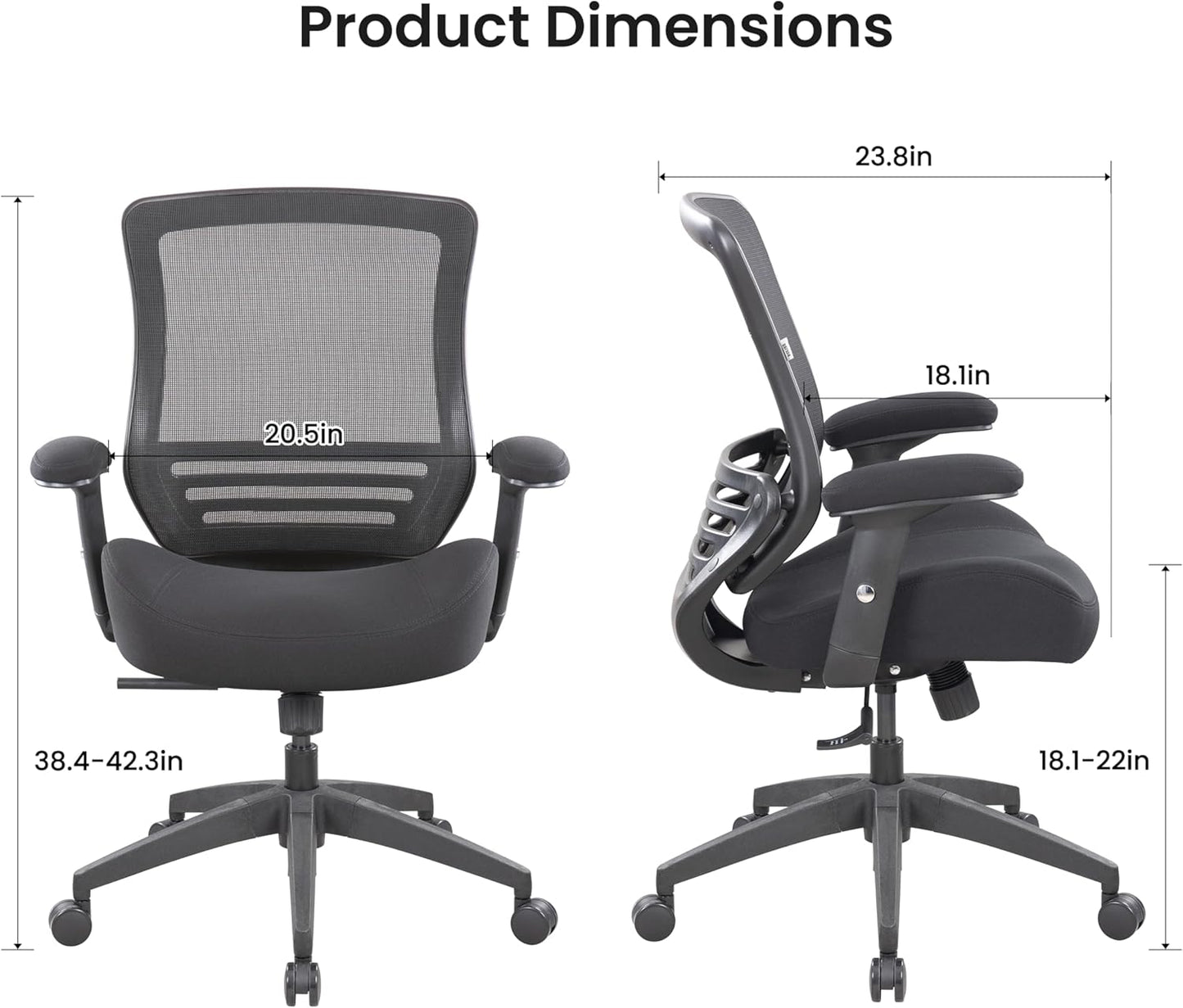 BOLISS Office Chair Mesh Ergonomic Super Soft Wide Cushion Computer Desk Chair Height Adjustable Arms(Black)