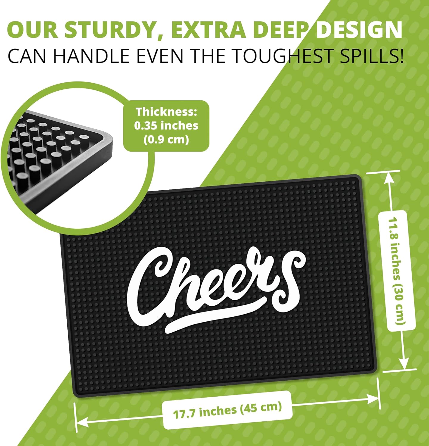 Cheers Bar Mat – Heavy Duty 18"x12" Rubber Bar Mats for Countertop, Non-Slip Bartender & Spill Mat for Home Bar, Cocktail Service & Bar Cart