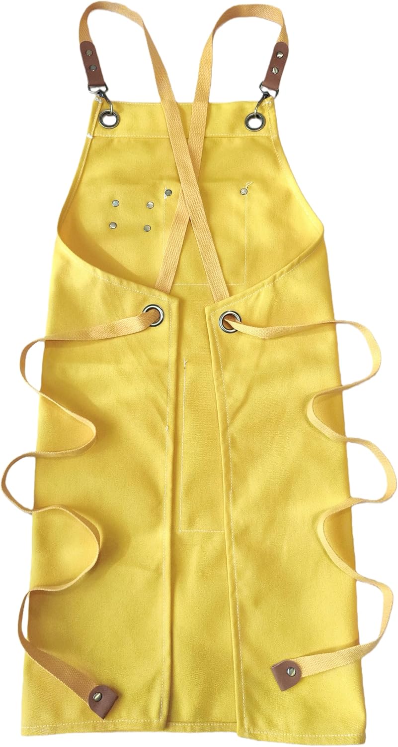 Chef Apron with Large Pockets for Women Men, Cotton Canvas Cross Back Water Repellent Adjustable Work Apron