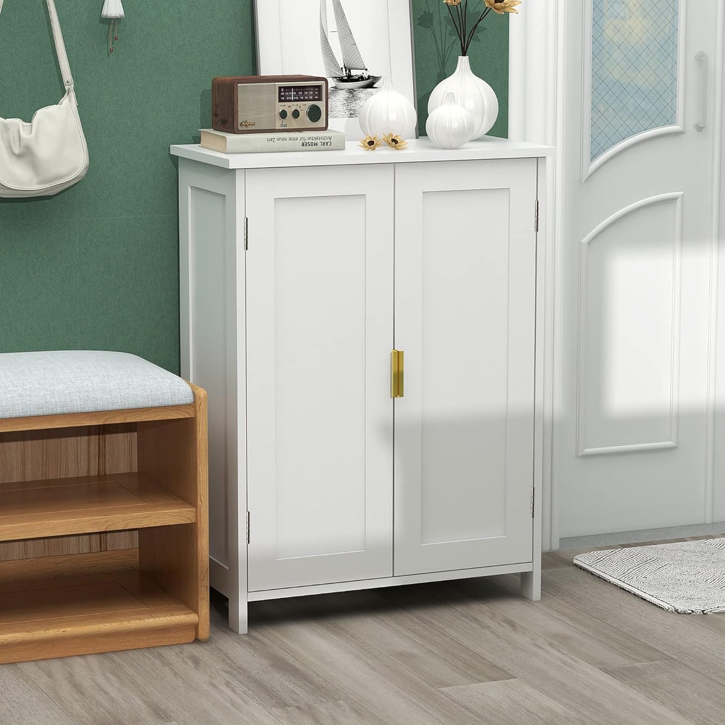 TaoHFE White Bathroom Storage Cabinet,Bathroom Cabinets Freestanding with 2 Doors,Towel Cabinet for Bathrooms,Restroom Cabinets,Small Storage Cabinet for Office,Restaurant,Living Room