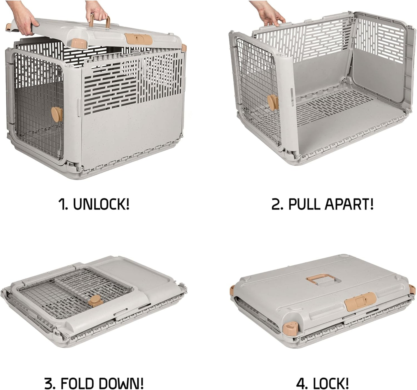 SportPet Designs Collapsible Medium Pet Travel Carrier (Tan), Hard-Sided Kennel for Medium Dogs, Puppies, Cats, Kittens, Animals up to 50lbs, Washable Home & Outdoor Pet Crate, 30.6"L x 22"W x 23.25"H