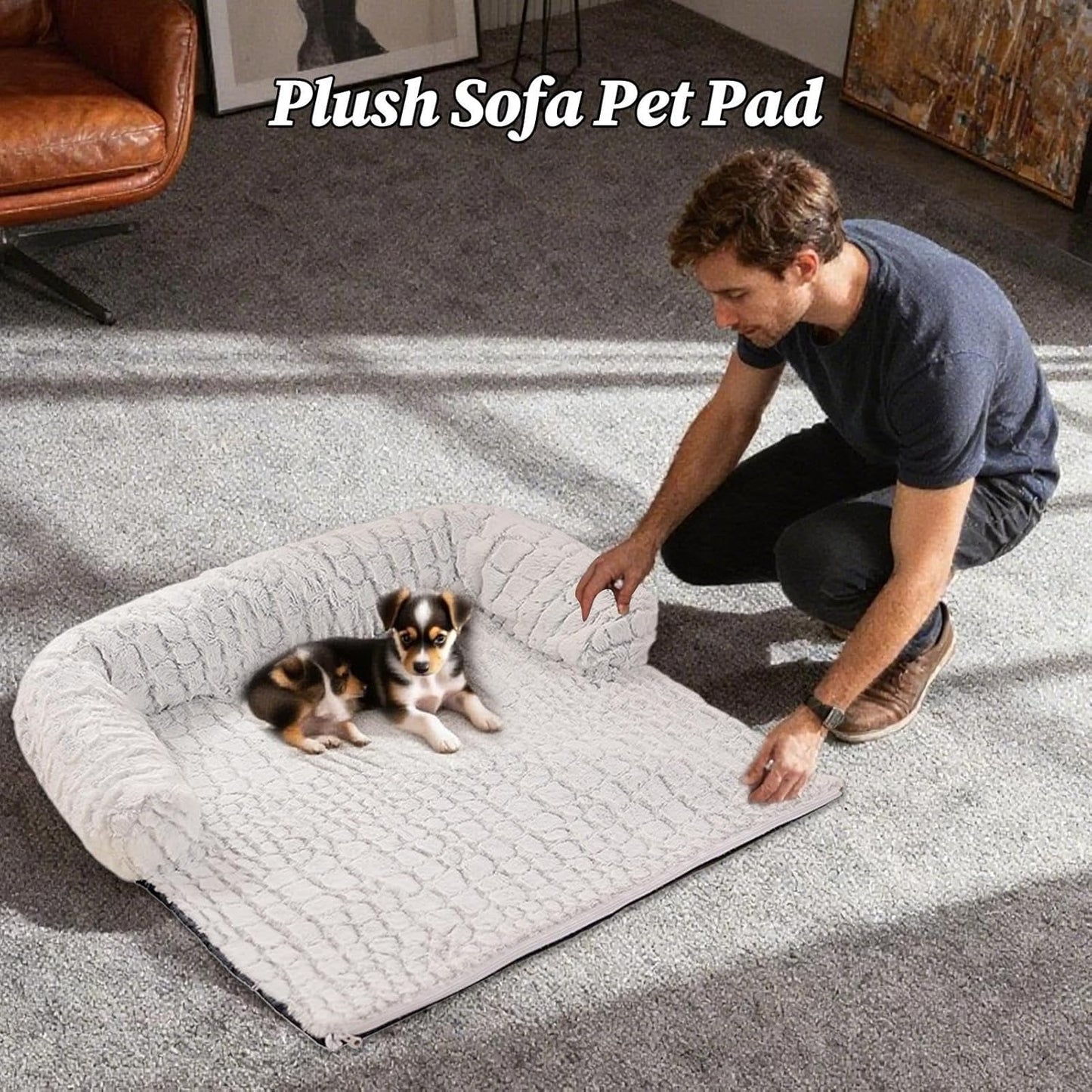 Dog Bed for Couch - Removable Washable Non Slip Sofa Cover, Raised Edge Calming Bed | Comfortable Indoor Relaxation for Home Kitchen Bedroom Living Room Porch Standard Size