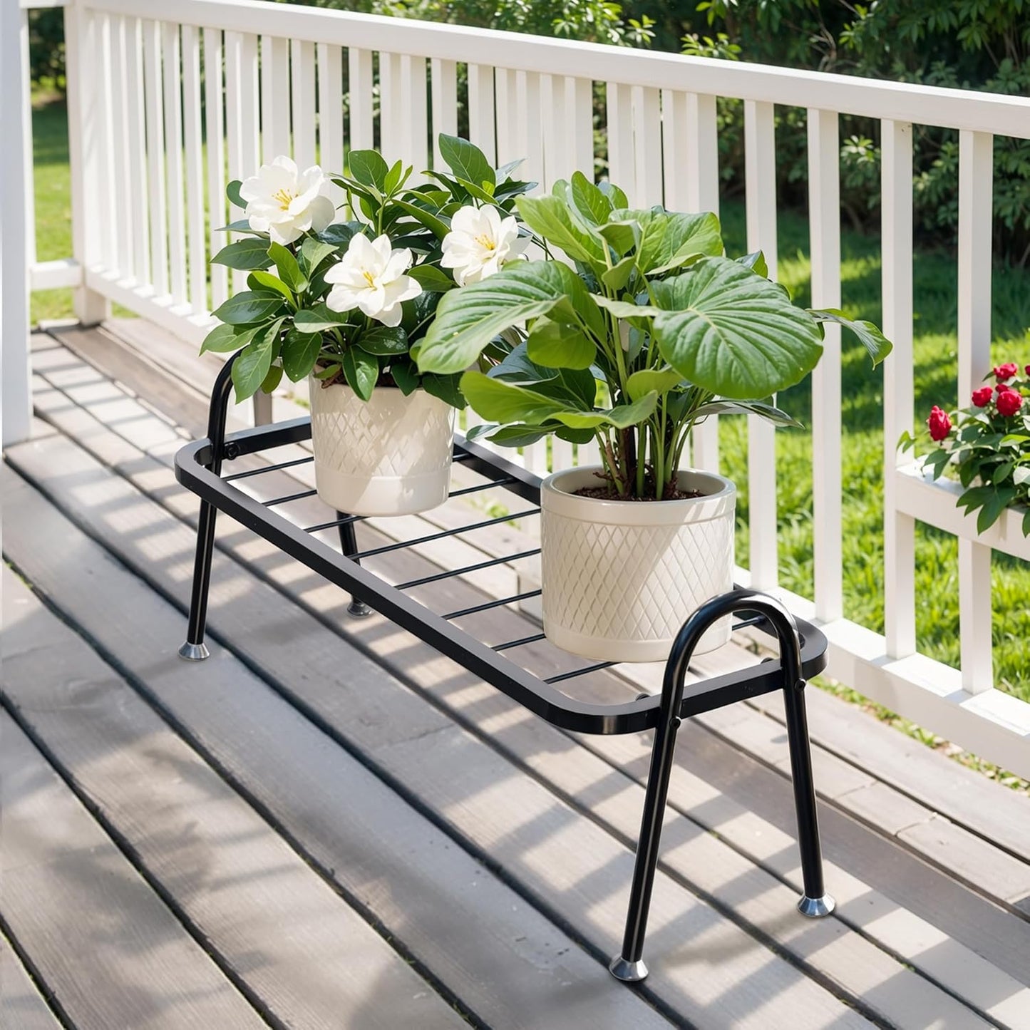 Metal Plant Stand Indoor Outdoor, Heavy Duty 1-Tier Ladder Plant Shelf for Multiple Pots - Durable Flower Holder for Living Room, Patio, Garden, Balcony & Corner Home Decor