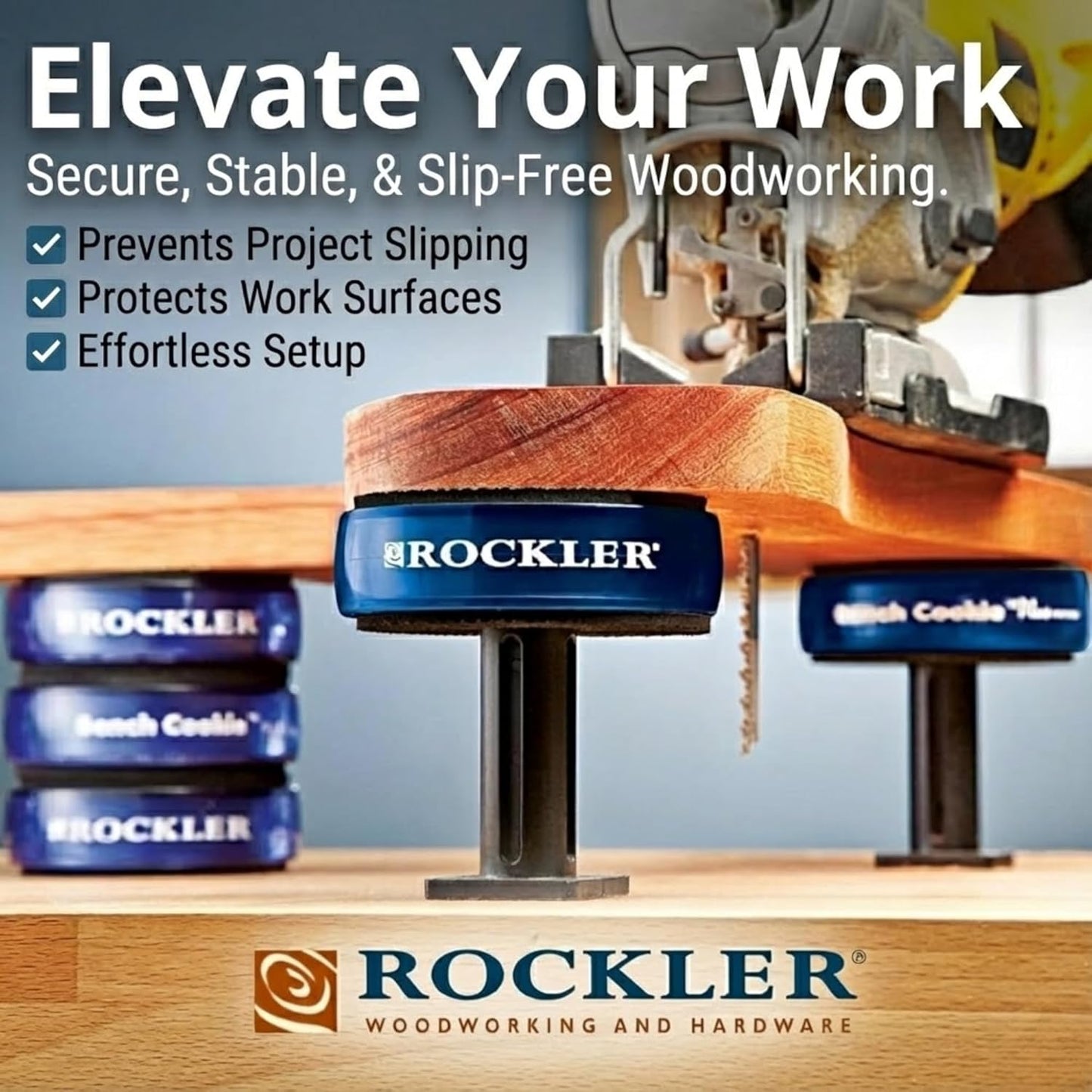 Rockler Work Bench Cookies Plus Work Grippers (4 Pack) – Rockler Bench Cookies Protect Workpiece from Scratches and Benchtop Debris - Woodworking Kit for Most Average-Sized Panels