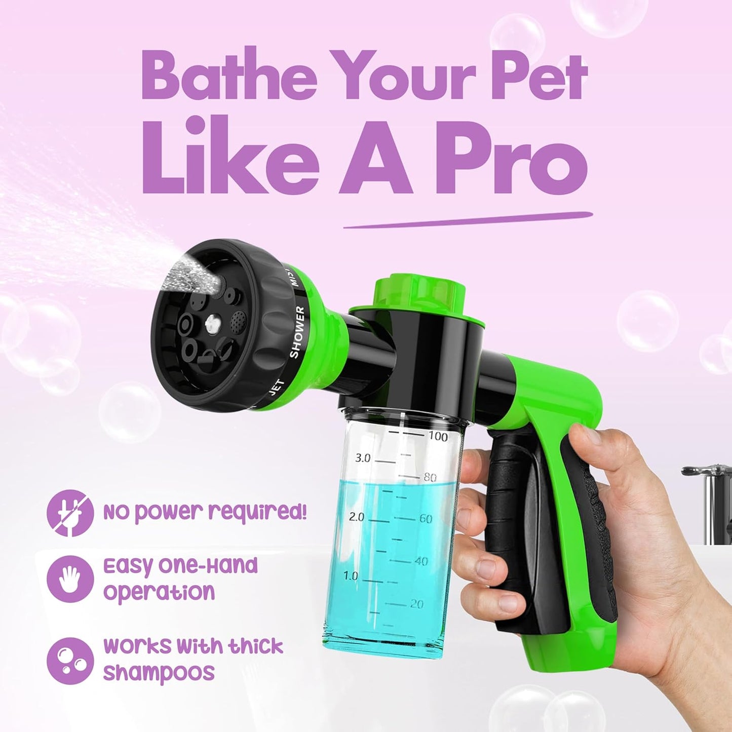 Soap & Shampoo Dispenser for Pet Wash and Garden Hose Sprayer Nozzle by Girl With The Dogs