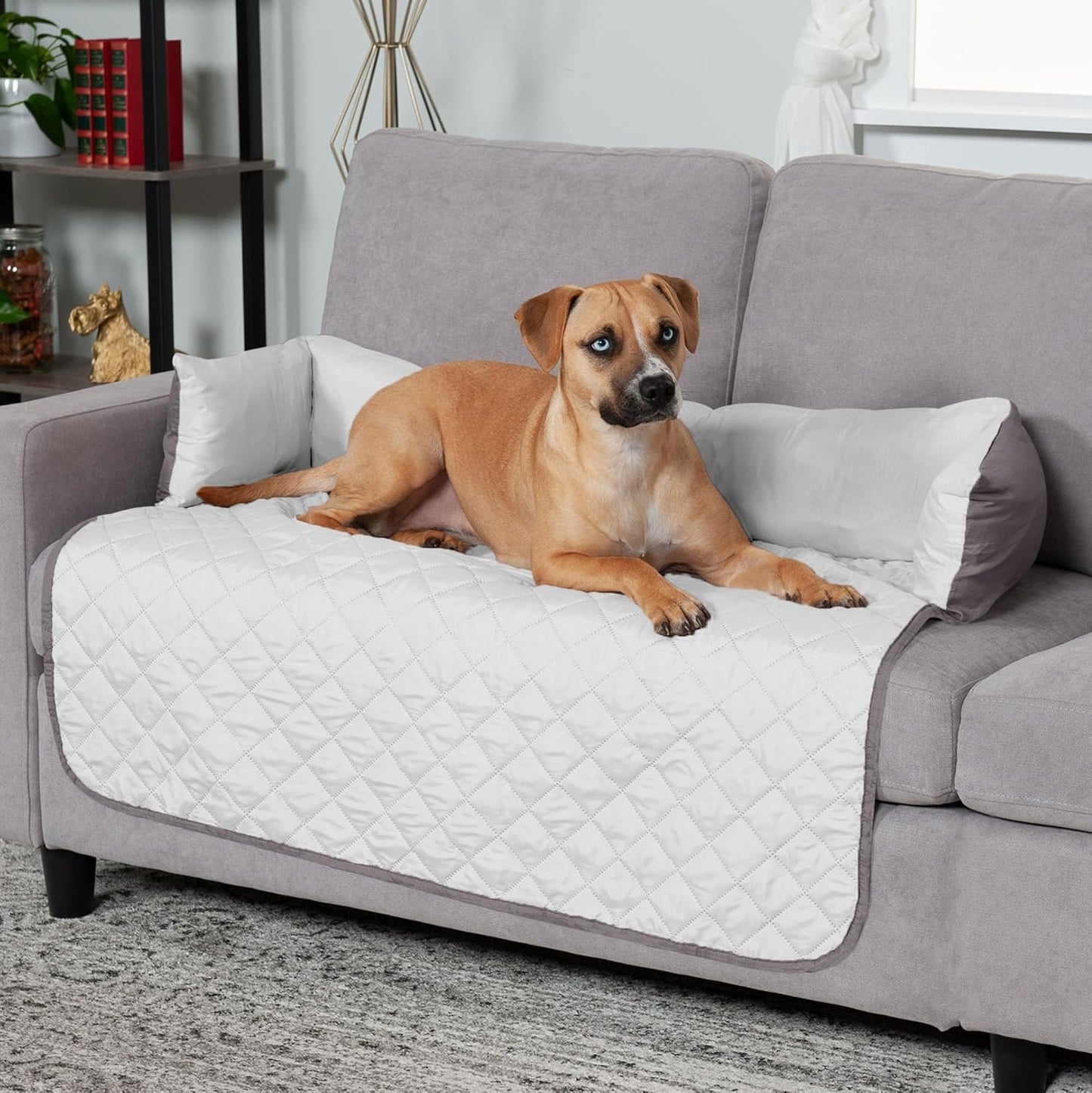 Furhaven Water-Resistant & Reversible 42" Wide Seat Cover Protector for Dogs & Cats, Perfect for Couches, Beds, & Car Seats - Sofa Buddy Bolster Seating Protector - Gray/Mist, Large