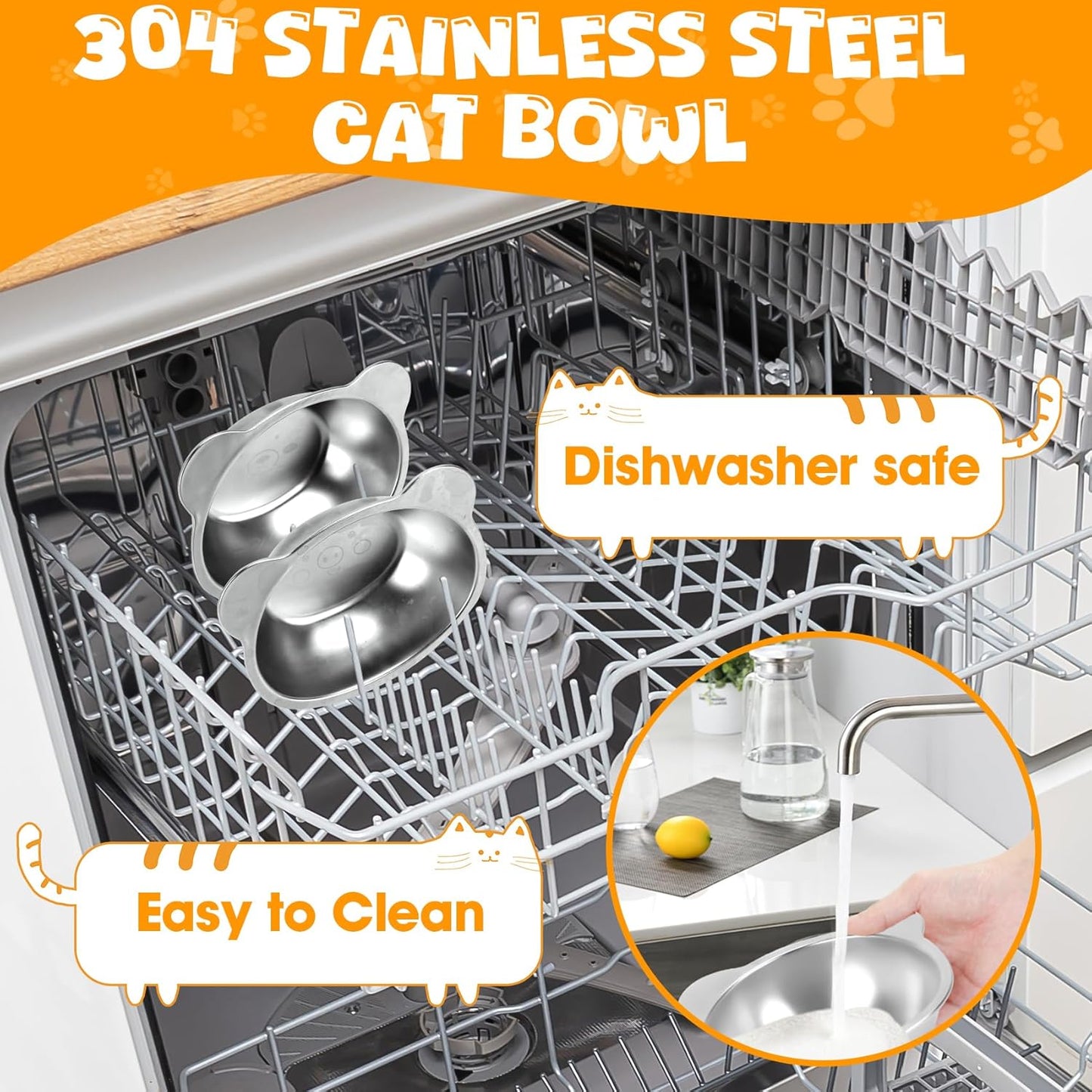 Elevated Cat Bowls, 2 Pack Stainless Steel Cat Food Water Bowls with Non-Slip Placemat, 15° Tilted Stand Anti Vomiting Raised Pet Food Feeding Dishes Plate for Cats Kitten Puppies Dogs Small Animals