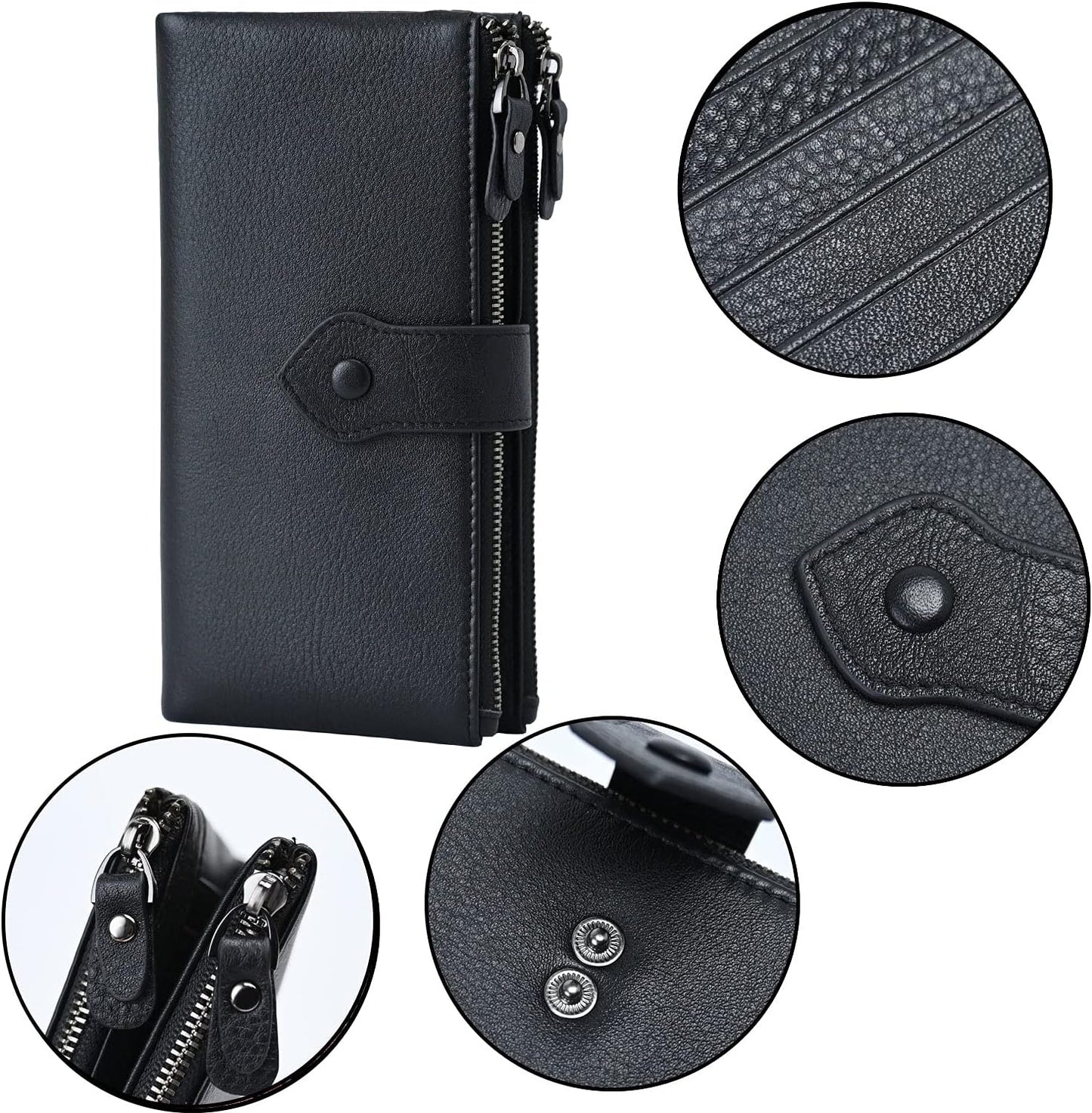 Bveyzi Women Soft Leather RFID Blocking Bifold Slim Wallets Ladies Credit Card Holder Double Zipper Pocket | Soft, RFID Blocking, Bifold, Slim, Credit Card Holder, Double Zipper Pocket