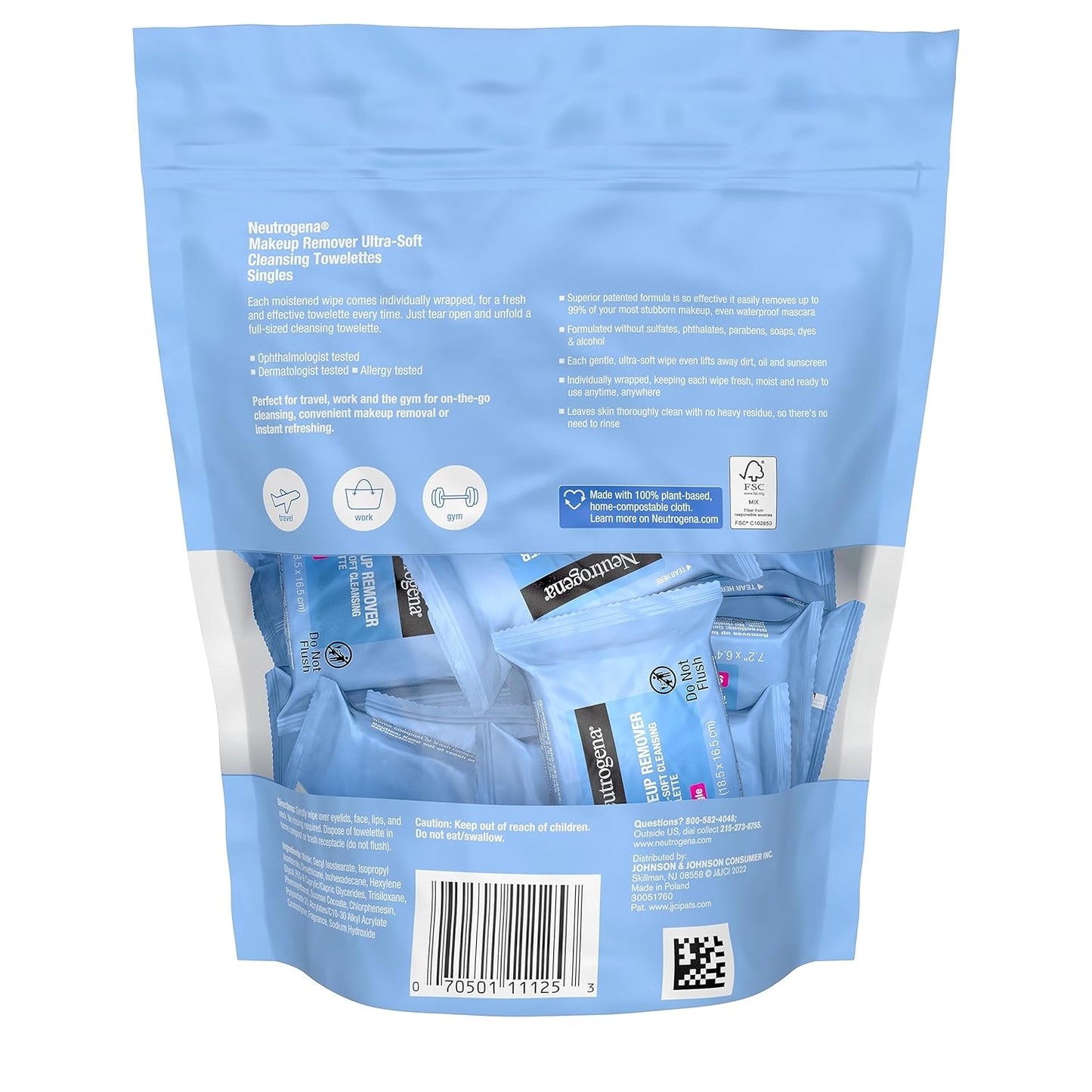 Neutrogena Makeup Remover Wipes, Daily Single Face Cleansing Towelettes, Makeup Removing Cleansing Wipes Removes Dirt & Oil, Alcohol-Free Face Towelettes, 20 ct