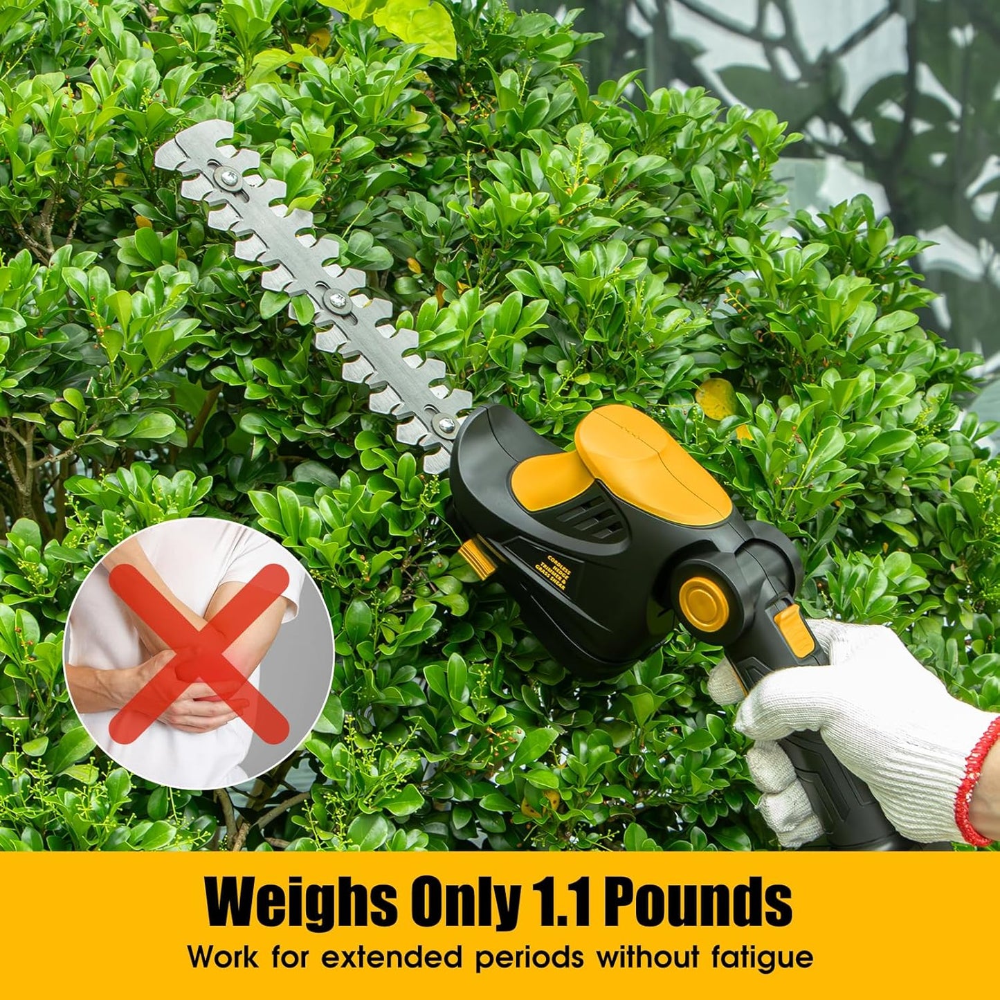 Hedge Trimmer Cordless for DEWALT 20V MAX Battery, 1200RPM Grass Trimmer Electric Hedge Trimmer, 2 in 1 Design, Perfect for Yard, Garden, and Lawn Care(Battery Not Included) (Yellow)
