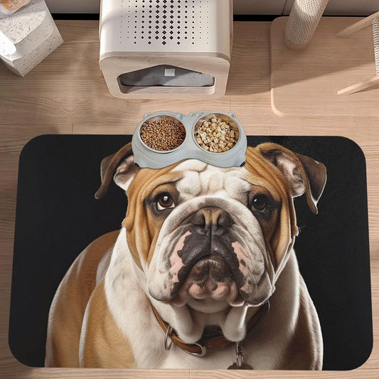 Pet Feeding Mat Leather Dog Food Mat Waterproof Pet Tablecloth English-Bulldog Pet Placemat for Dogs Absorbent Dog Bowl Mat Anti-Slip Dogs Mats for Food and Water