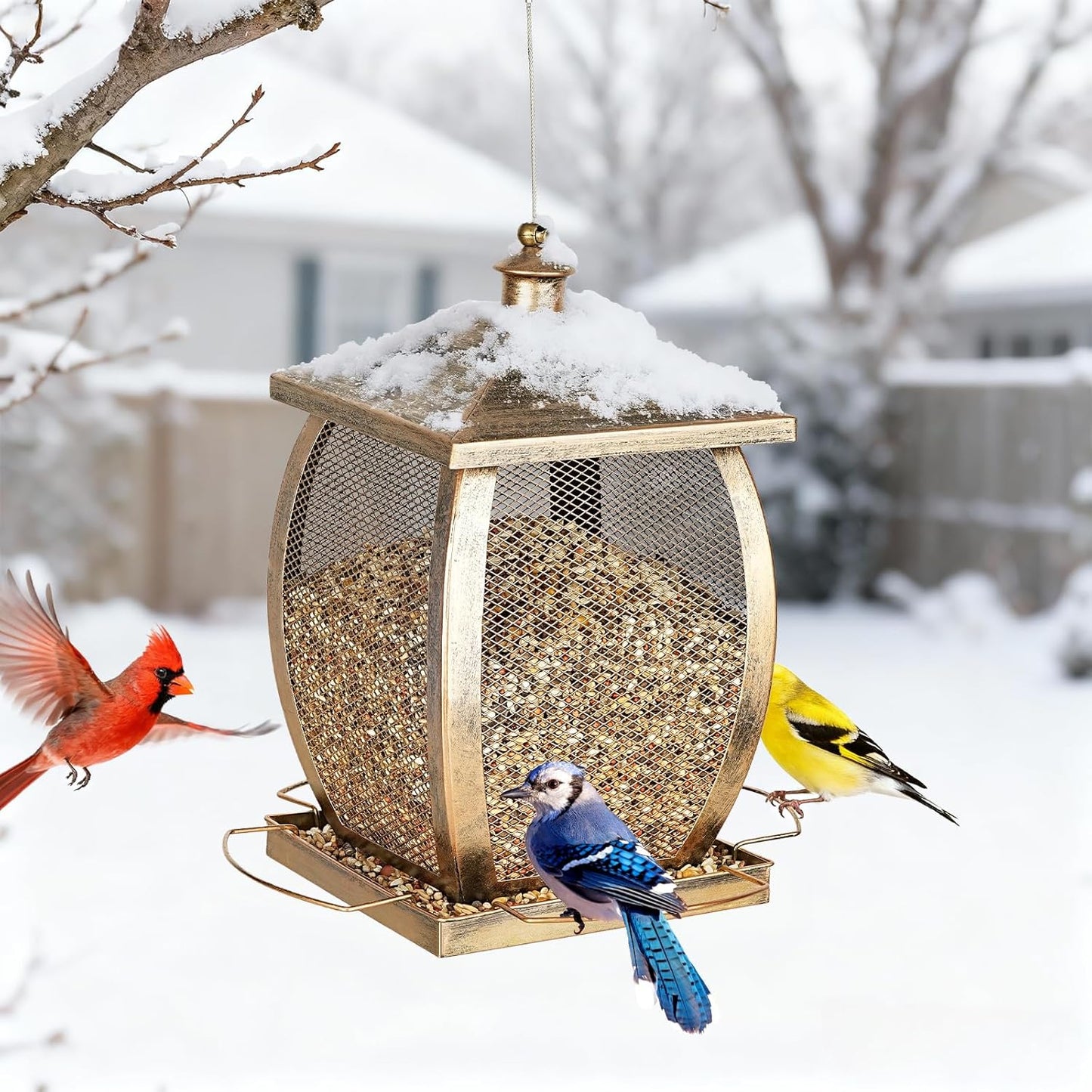 Bird Feeder, Heavy Duty Metal Wild Bird Feeders for Outdoors Hanging, 9 Lbs Extra Large Retro Lamp Shape Birdfeeder for Garden Yard Outside Backyard, Easy Fill