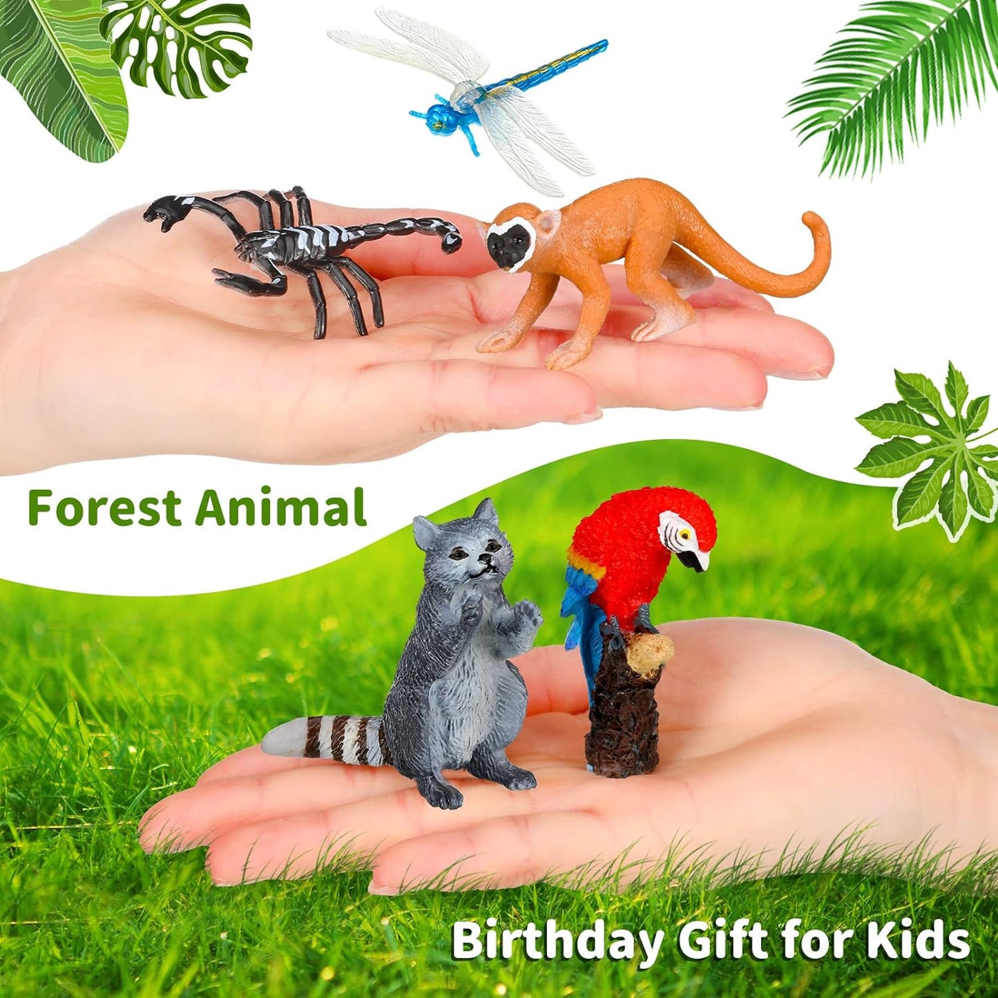 Jexine 25 Pack Rainforest Animals Figures for Kids Tropical Rainforest Diorama Supplies Kit for School Project Assorted Creature Toy Set Miniature Landscape Birthday Party Favors