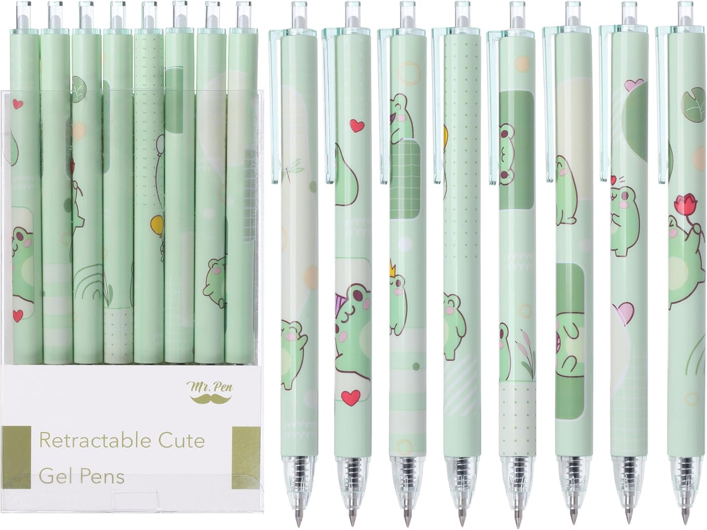 Mr. Pen- Cartoon Retractable Gel Pens, 6 Pack, Black Ink, Fine Point 0.5 mm, Fast Dry, Smooth Writing, Cute Animal Gel Ink Pens for Drawing, Writing and School Supplies for Girls, Frog Accessories