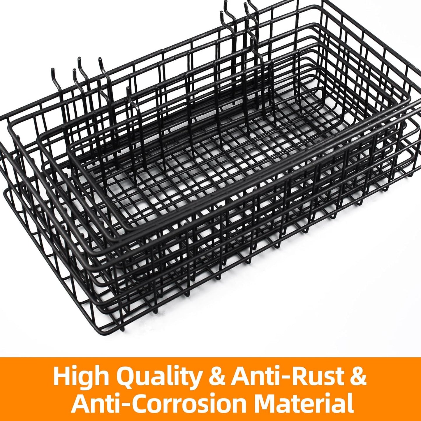 4 Pack Pegboard Baskets Hooks Set, Square Style 4 Size Peg Board Organizer Basket Bins Accessories for Workbench,Garage Storage,Tool Hanger