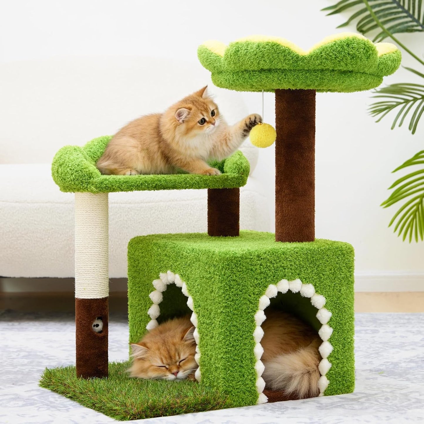Flower Cat Tree with Cat Condo for Indoor Cats, 29" Cat Tower with Sisal Scratching Post and Top Perch, 3-in-1 Multi-Level Cat Tower for Small Cats and Kittens