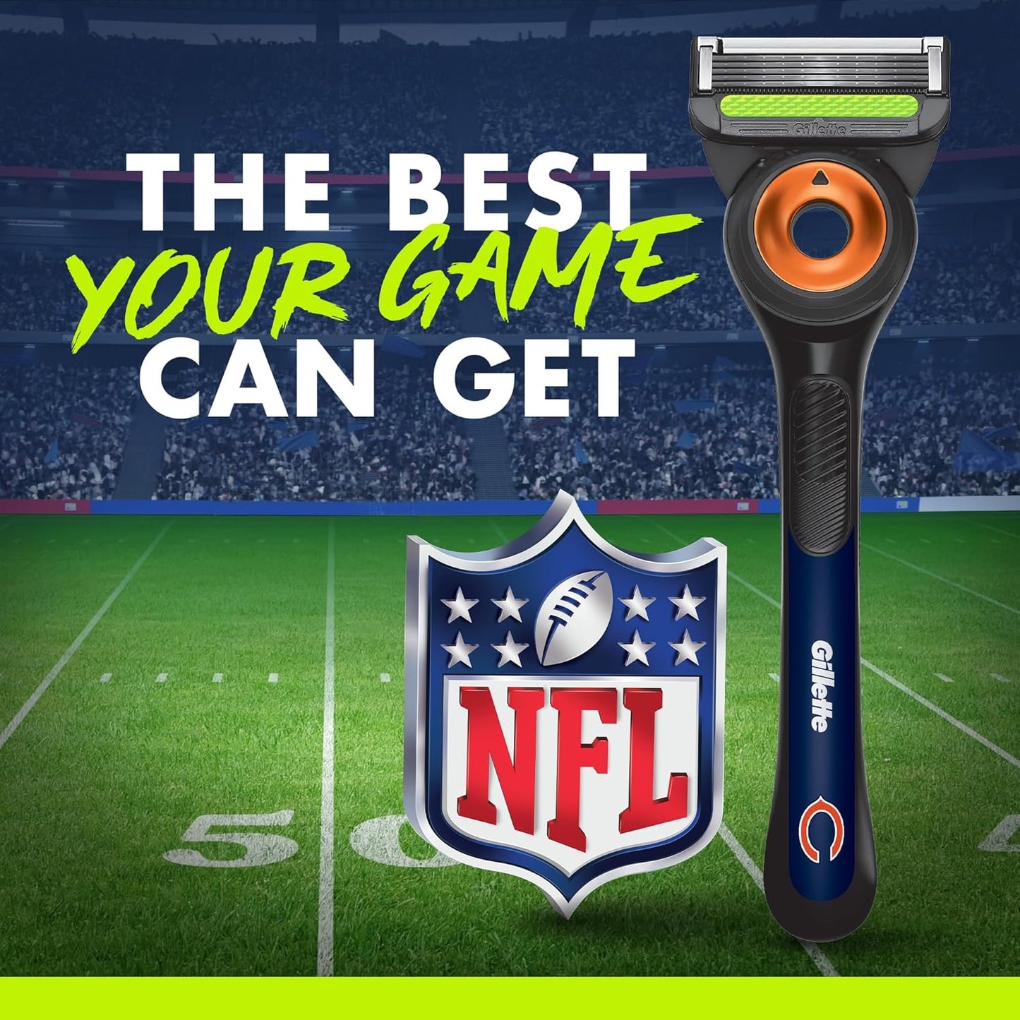 Gillette Labs Special NFL Bears Edition Shaving Razor for Men - 1 Handle, 4 Razor Blade Refills & Magnetic Stand, GilletteLabs with Exfoliating Bar