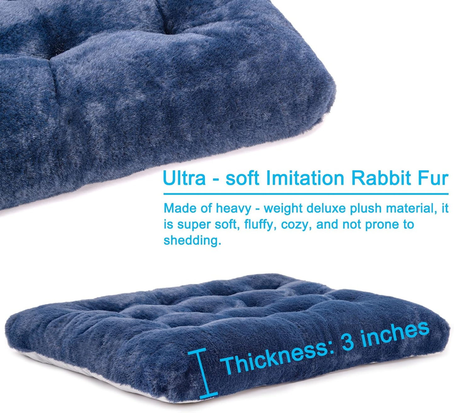 2 Pack Washable Dog Bed, Deluxe Plush Dog Crate Beds with Anti-Slip, Comfy Kennel Pad Pet Sleeping Mat for Large, Medium and Small Dogs (2 Pack x Navy, 23.0" L x 18.0" W x 3.0" Th)