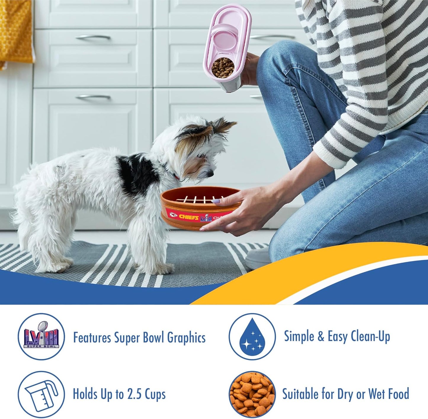 Pets First NFL Superbowl Champion Dog Super-Bowl - Slow Feeder, Dog Bowl. Football Design Slow Feeding Cat Bowl for Healthy Digestion. Non-Slip Pet Bowl for Large & Small Dogs & Cats