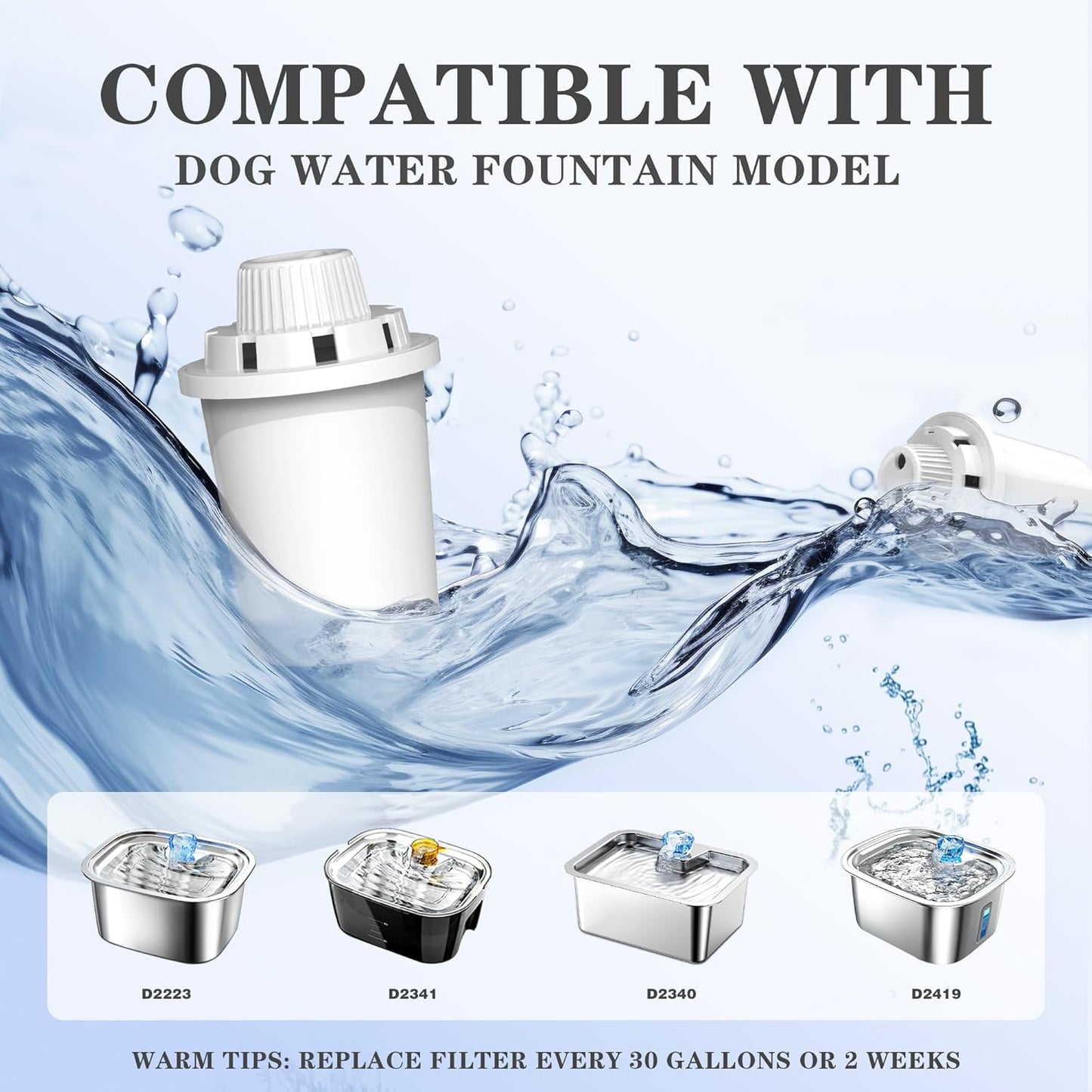 4 Packs Replacement Filters for Dog Water Fountain, Water Filter, for Stainless Steel Pet Fountain for Large Dogs- Vertical Filtration for D2223,D2322,D2340,D2341,D2419 Lasts Two Months