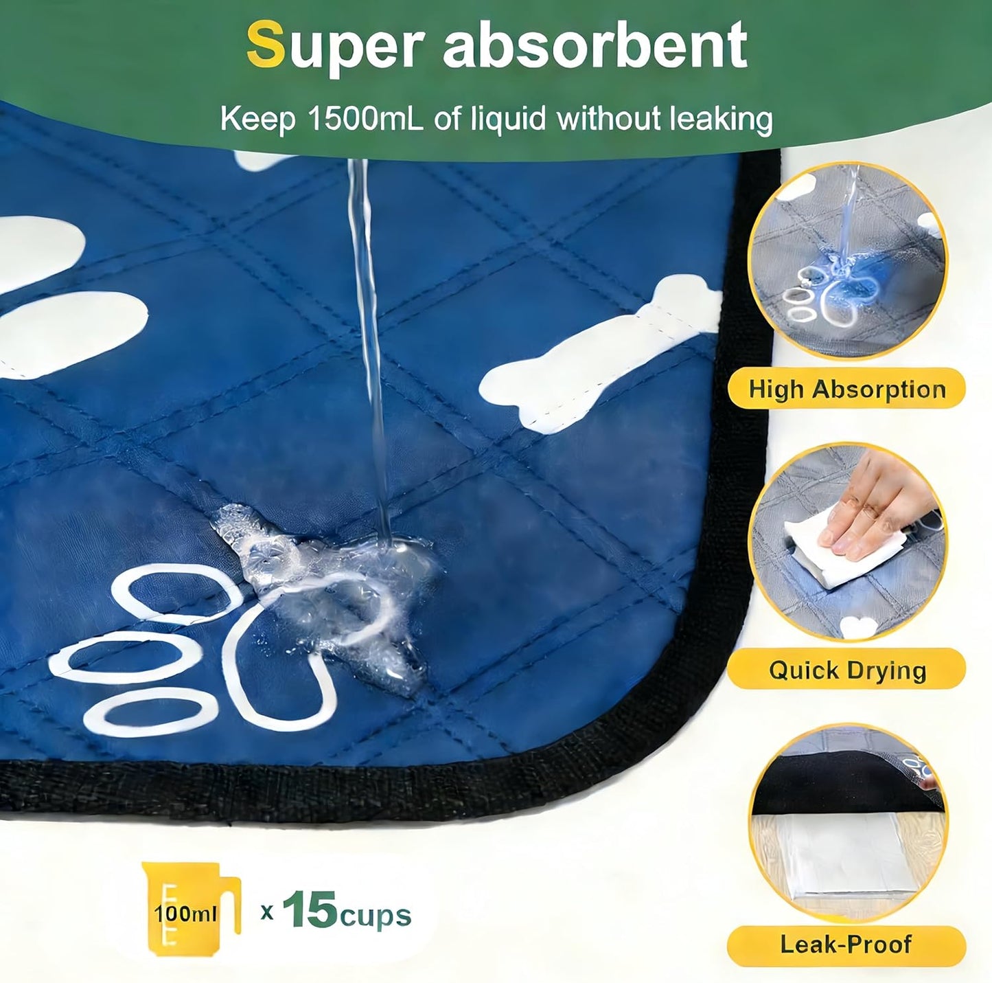 Washable Pee Pads for Dogs 2 Pack 36"x40", Reusable Ultra Absorbent Non-Slip Dog Mat, Waterproof Pet Pee Pads, Cat Litter Mat for Puppy Training Housebreaking Whelping