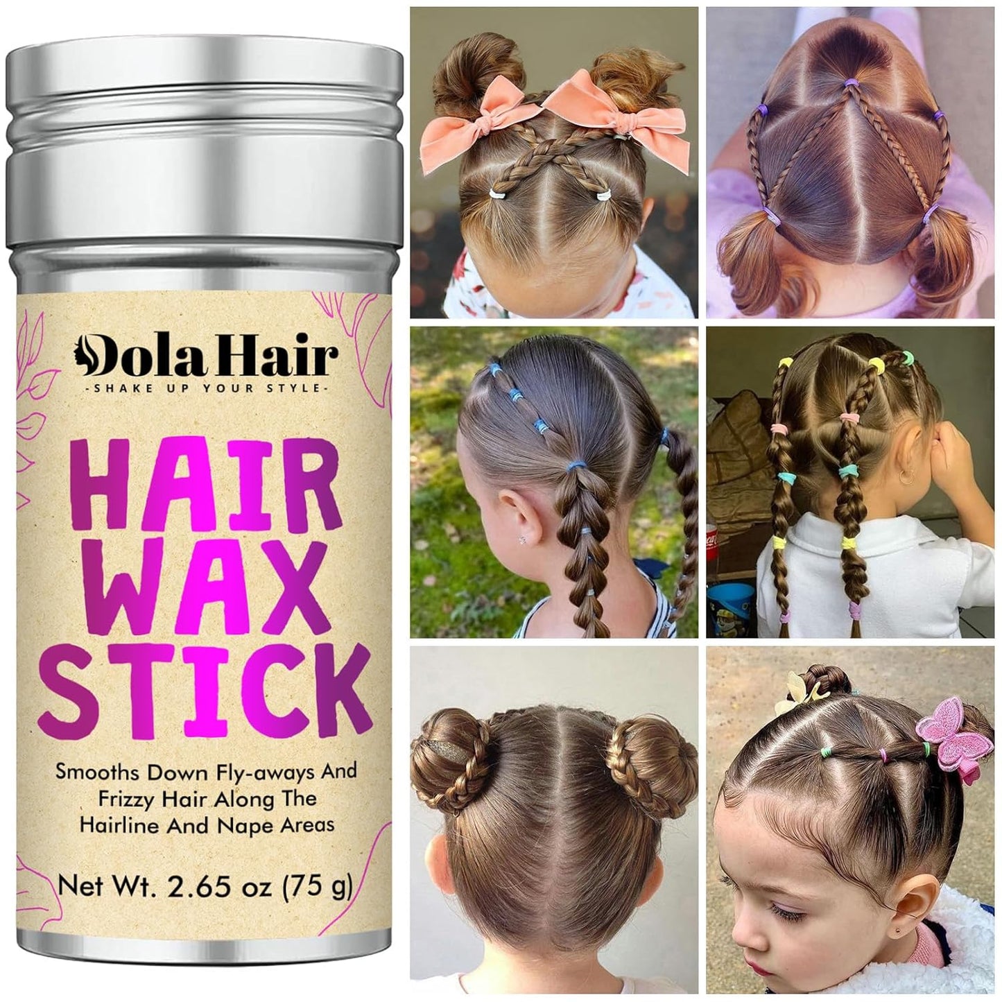 Dolahair Hair Wax Stick - Flyaway Control and Styling Pomade for Kids, Women, and Men - Slick Back Hair Bun Maker and Hair Accessorie for Teen Girls (1 Pack of Wax)