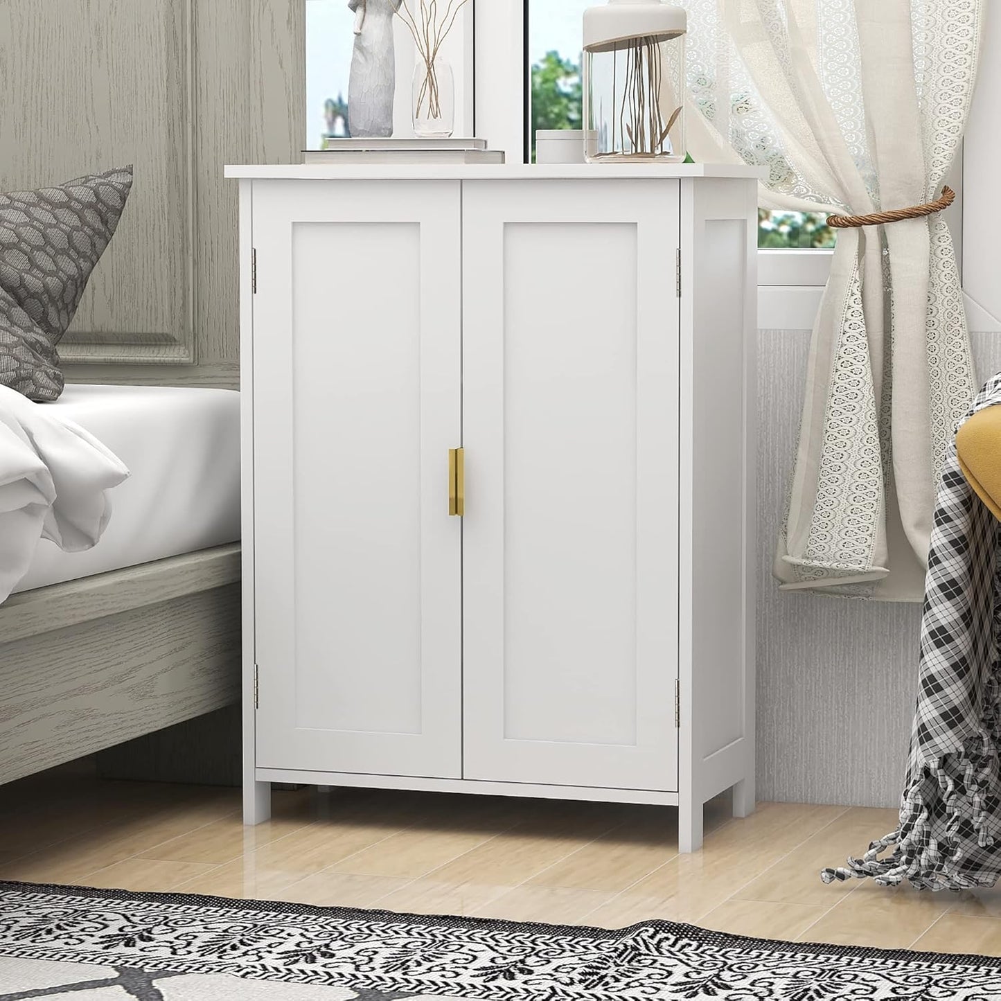 TaoHFE White Bathroom Storage Cabinet,Bathroom Cabinets Freestanding with 2 Doors,Towel Cabinet for Bathrooms,Restroom Cabinets,Small Storage Cabinet for Office,Restaurant,Living Room