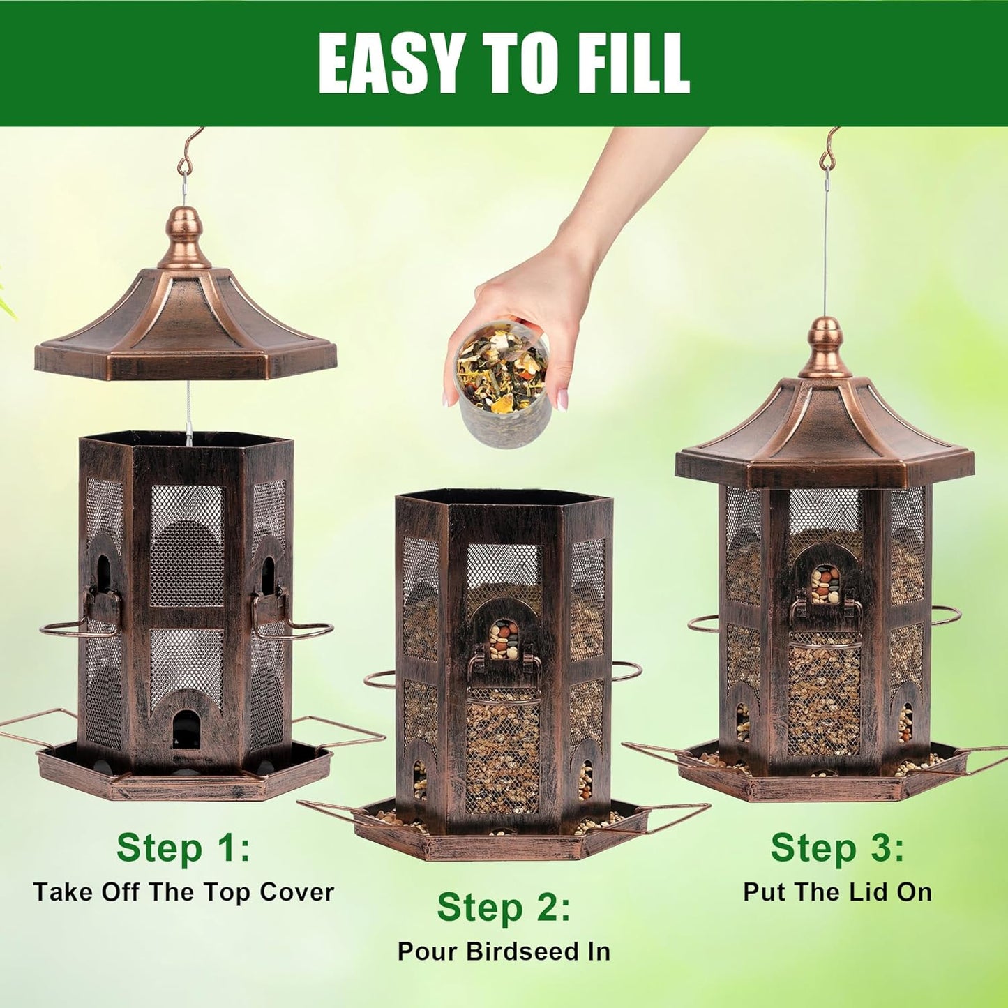 Bird Feeders for Outdoor Hanging, Metal Chew Proof Wild Bird Feeder, Squirrel Proof Birdfeeders for Outside Garden Backyard Attracting Finch (Seed is not Included)