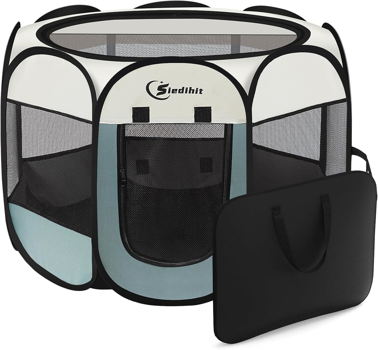 Dog Cat Playpen, Puppy Pet Playpen Indoor for Small Dog Crate Tent Cage Outdoor, Portable Pop Up Dogs Enclosure Kennel with Carrying Case for Dogs/Cats/Rabbits(Grey, Small