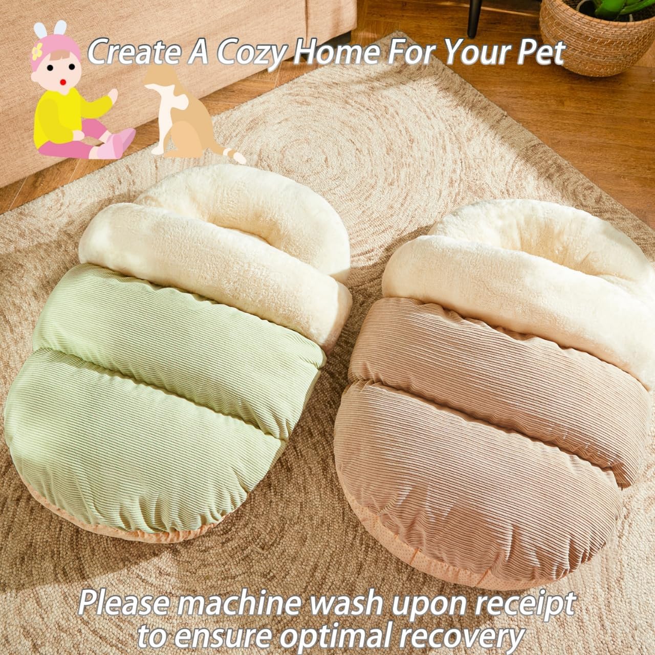 Bed for Dog and Cat, Pet Bed, Ultra Soft Cute Plush Slipper Cat Cave Bed, Anti Slip Warm Pet House Nest, Self-Warming, Ideal for Indoor Use - Fits up to 25lbs (30"X22", L, Light Brown)