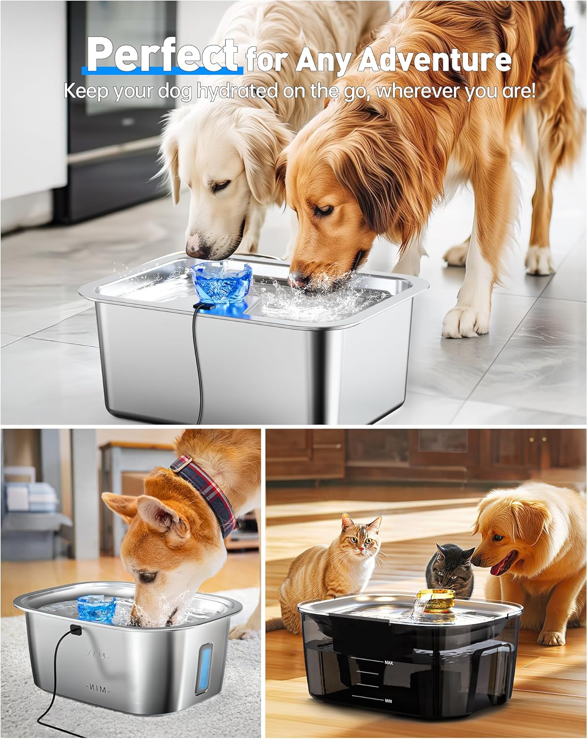 Replacement Dog Water Fountain Pump for lesotc Stainless Steel Pet Fountains, Quiet Cat Water Bowl Dispenser Pump with LED Low Water Shut Off, Fits 3 Gallon Large Dog Models D2223 D2322 D2341 D2419