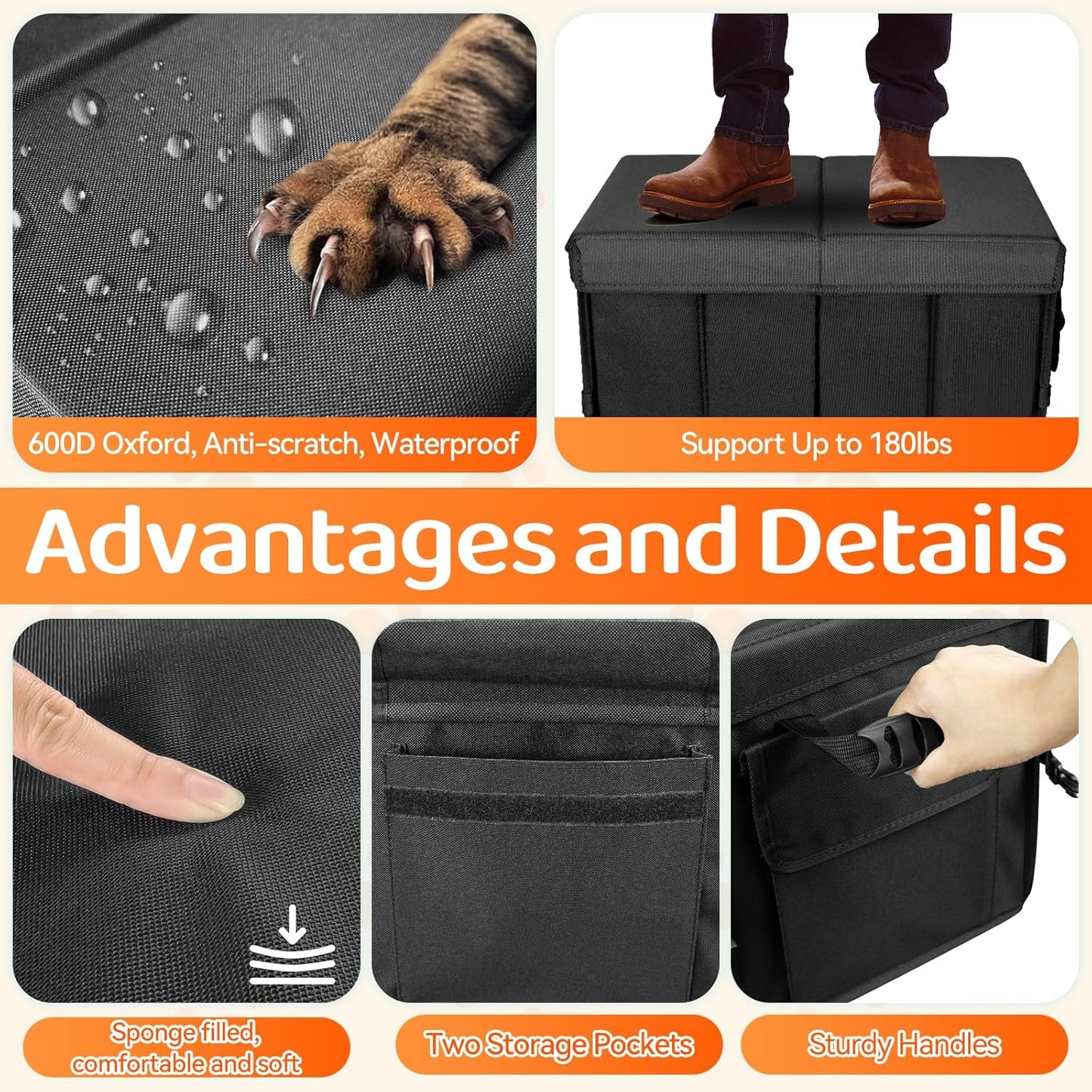 Car Seat Extender for Dogs, Backseat & Frontseat Extender for Large Dog up to 180 LBS, Foldable Seat Gap Filler for Most Cars with Detachable Lid