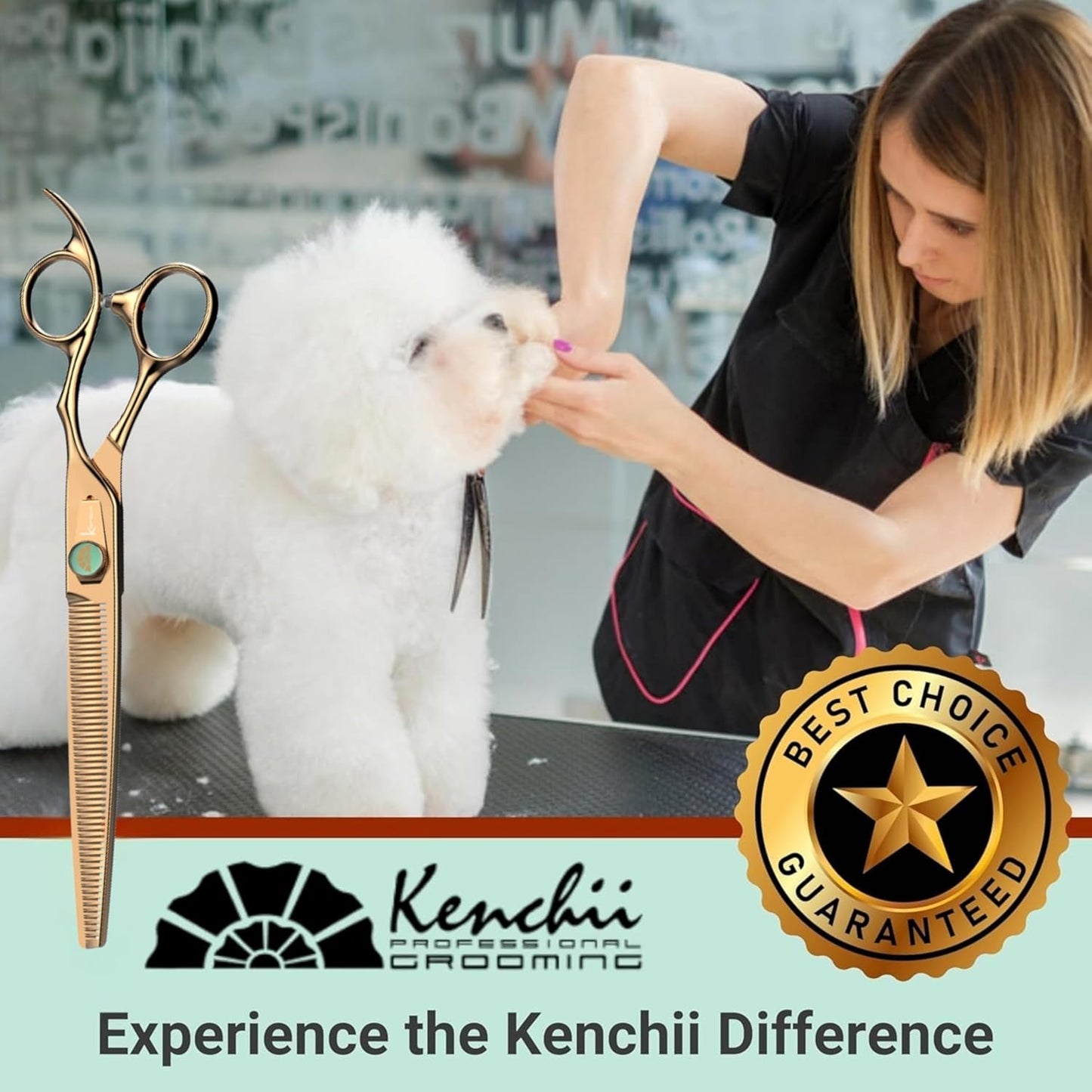 Kenchii Rose Dog Grooming Scissors, 54 Tooth Thinning Shears, Dog Scissors for Grooming, Ergonomic Design for Comfort and Precision, Heavy Duty, Durable and Sharp