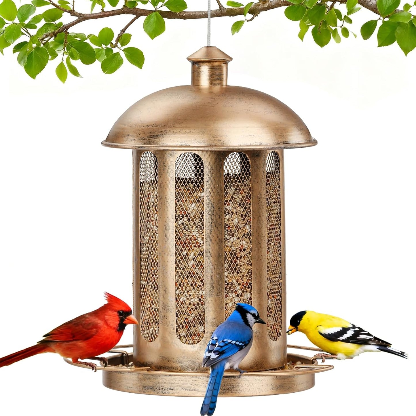 Bird Feeder, Large Capacity Bird Feeders for Outdoor Hanging, Heavy Duty Metal Wild Birdfeeder for Outside Garden Yard Decor, Retro Lantern Shape