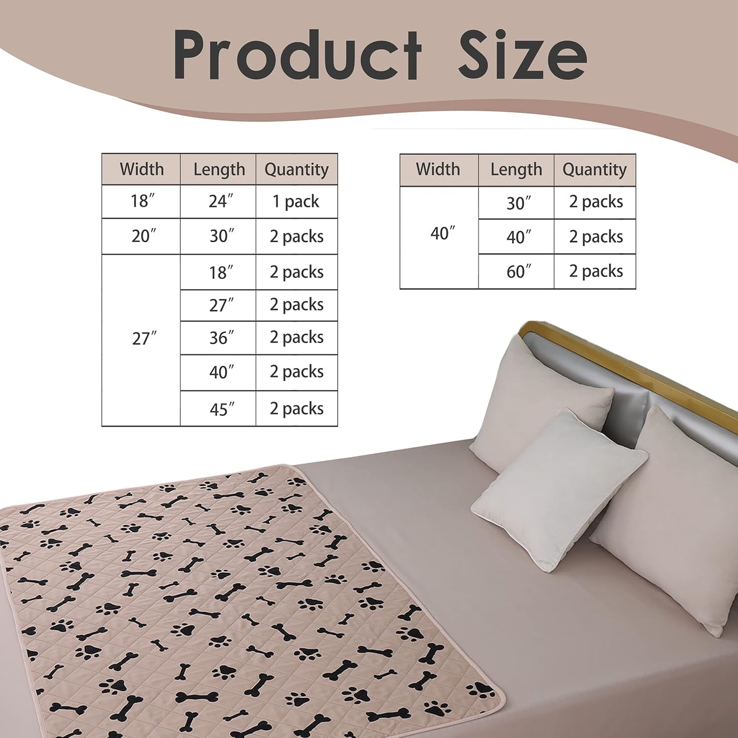 Dog Crate Pee Pads - Wahable Dog Rugs Non-Slip Puppy Pads for Small Dogs, Water Absorb Training Pads (32" x 40", Beige) 2 Packs