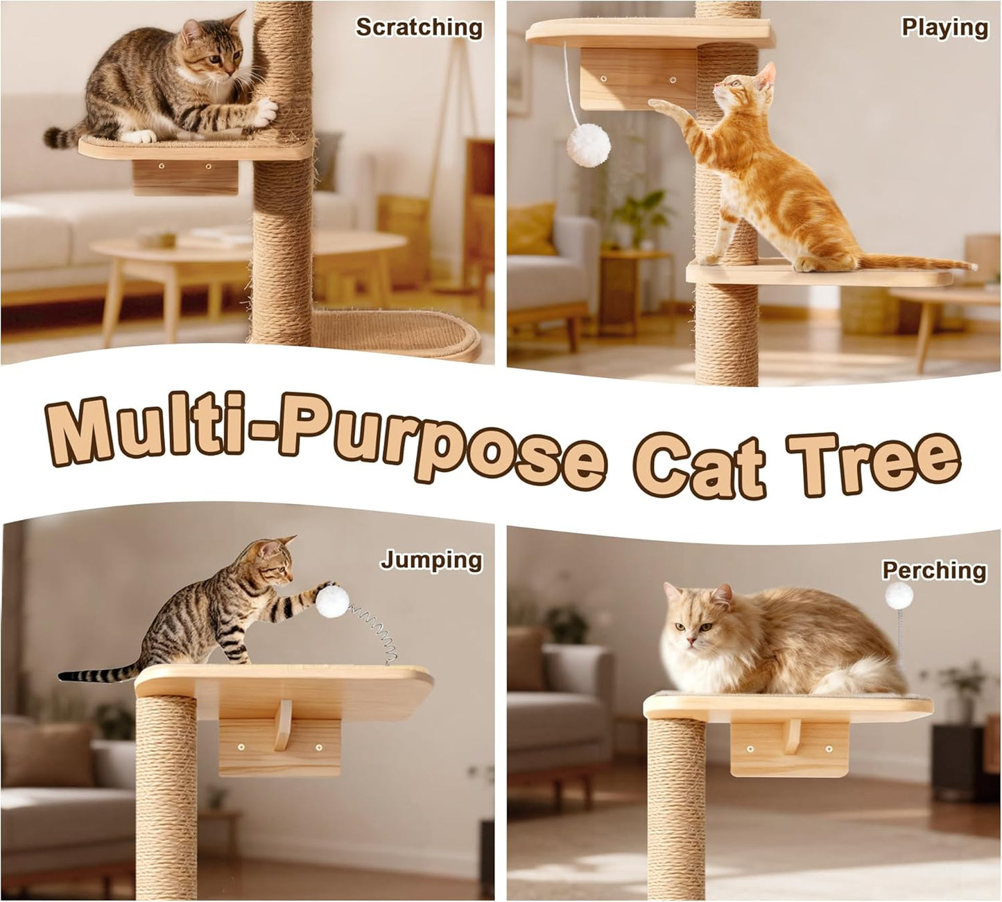 Wild Simulation Cat Tree for Kittens, 5-Level Floor to Ceiling Cat Wall Shelves with Sisal Mat Platforms, Suit for Kitten cat