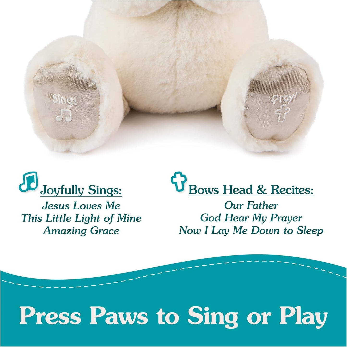 GUND Animated Goodnight Prayer Bear, Spiritual Plush Teddy Bear, Sensory Toy Stuffed Animal for Ages 0 and Up, Cream, 11"