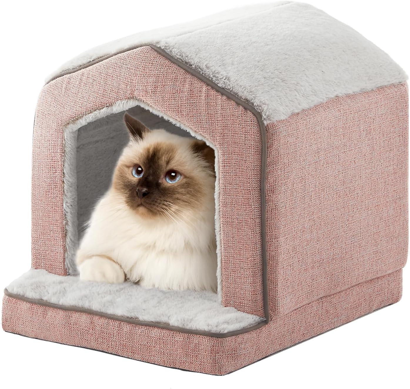 Orthopedic Cat House for Indoor Cats,Small Dogs,Super Soft Cat Bed Cave,Condos, Cubes,Cat Hideaway,Covered,Cat Bed for Kitty Small Medium Large Pet (Pink, 18" L x 15" W x 17" Th)