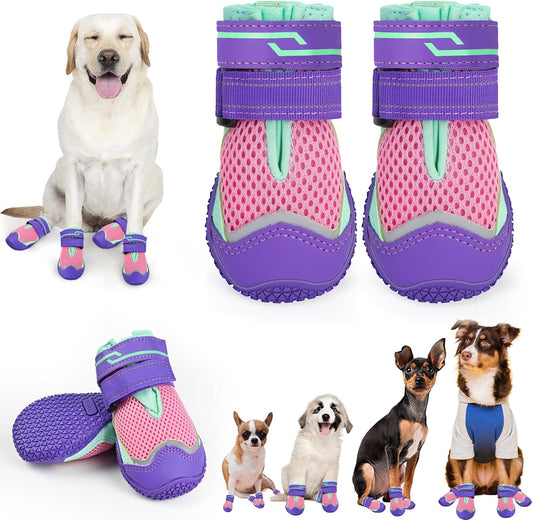 Dog Shoes for Hot Pavement, Breathable Mesh Medium Dog Booties for Large Medium Dogs, Non-Slip Outdoor Summer Dog Boots Paw Protectors for Walking Hiking Camping Hardfloors Size 5